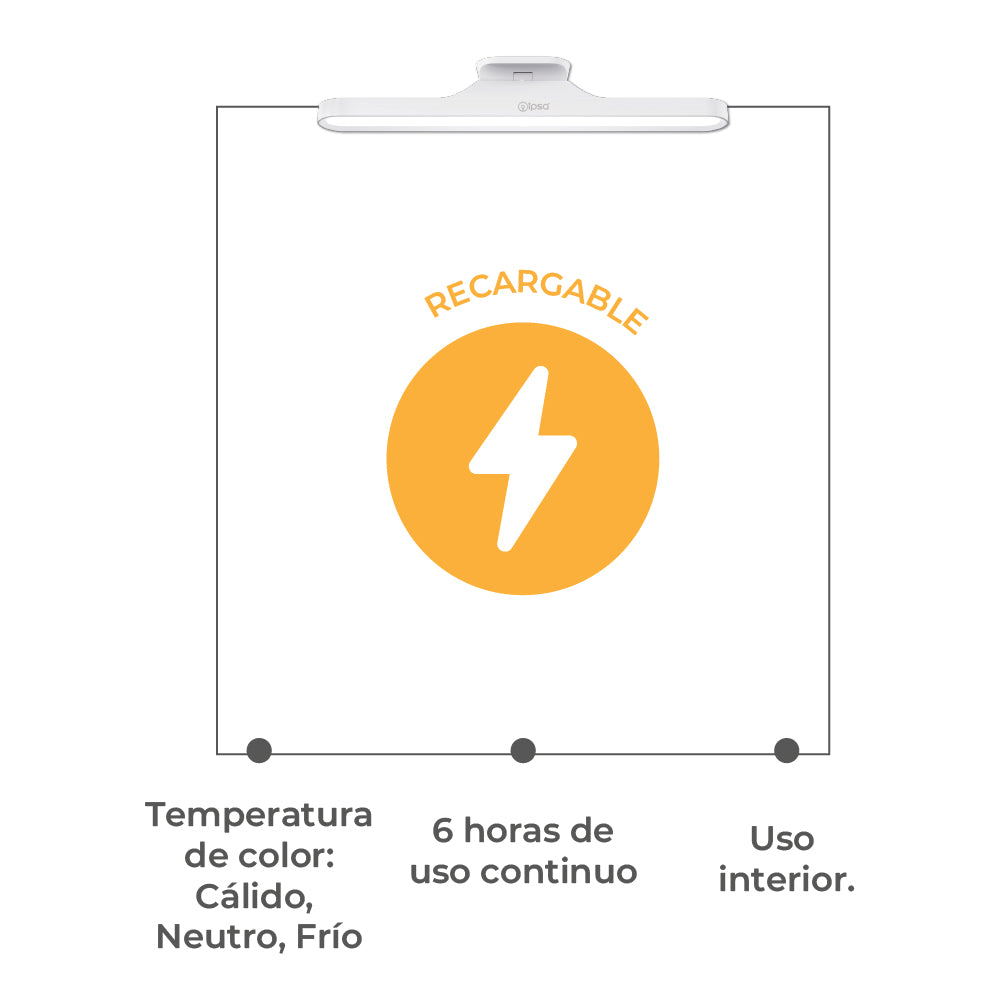 Ipsa Luminario LED Recargable Portatil con Selector de Temperatura, Modelo ML/USB-C/MT