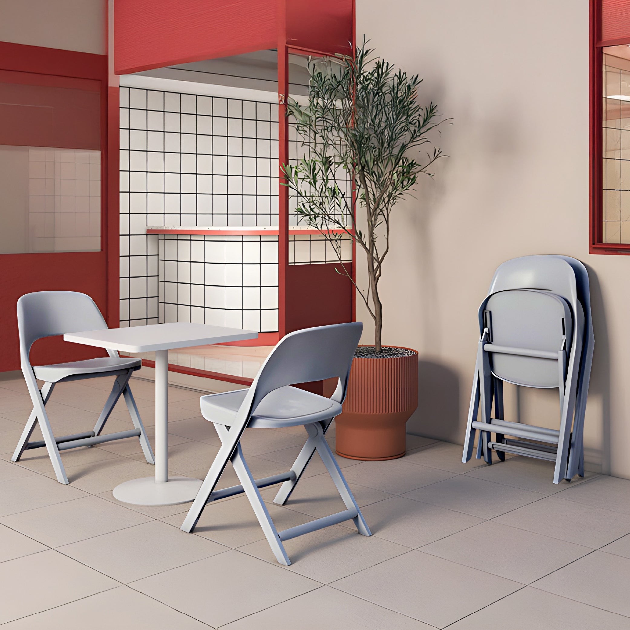 Offiho Silla Plegable y Resistente para Interior y Exterior de Polipropileno, Modelo Folding OHV-137