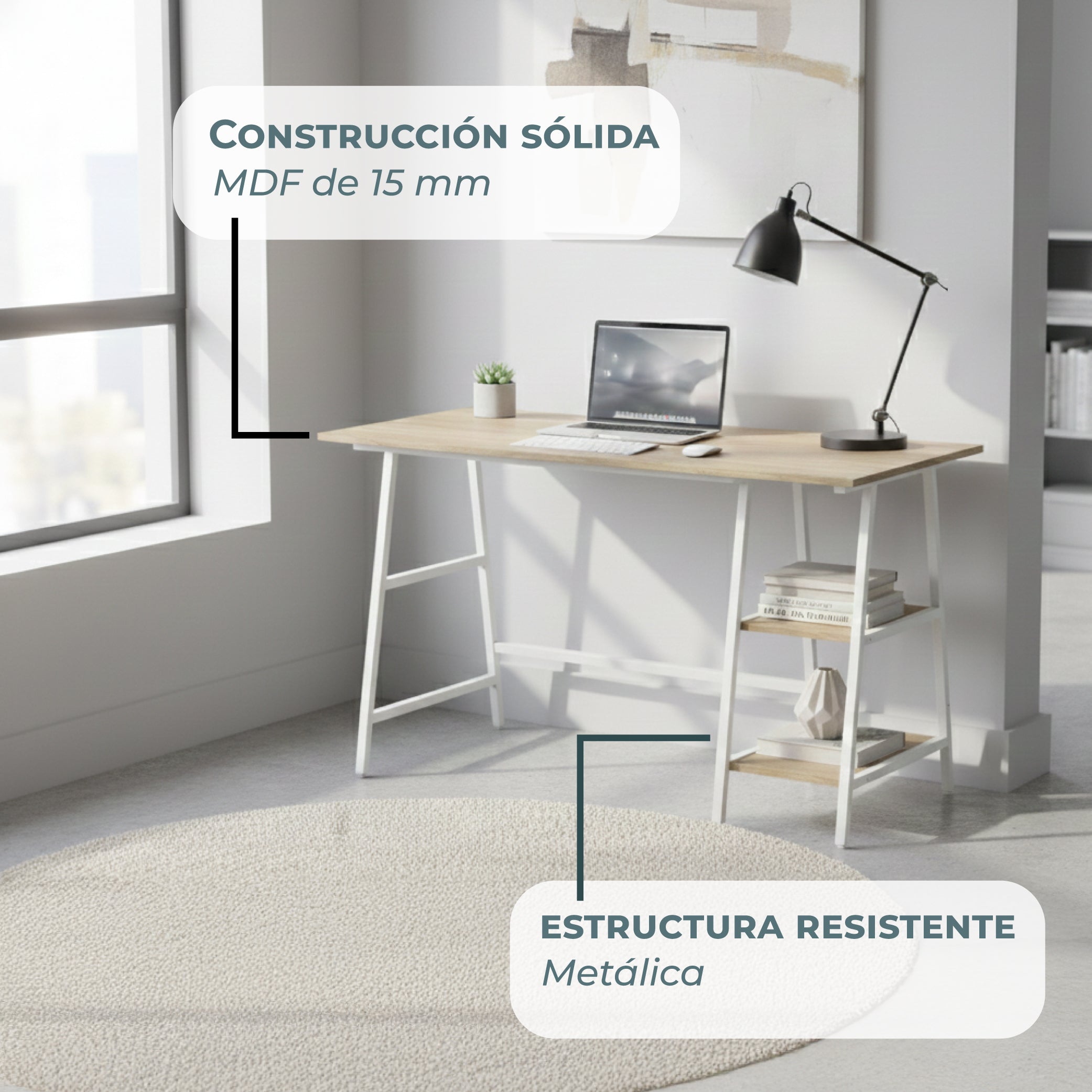 Offiho Escritorio de Oficina para Home Office con Estructura Metálica y Almacenamiento, Modelo 2240183