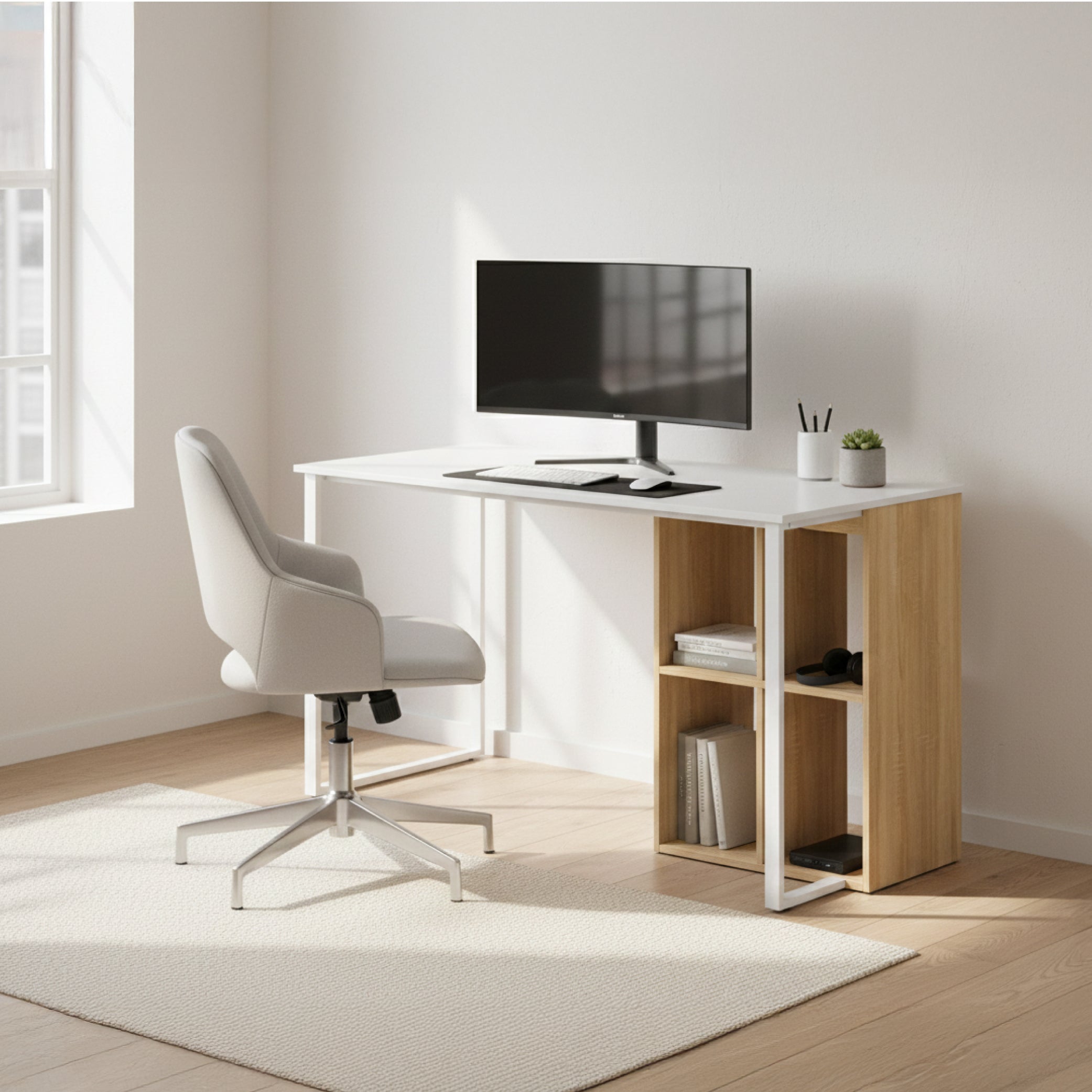 Offiho Escritorio de Oficina para Home Office con Estructura Metálica y Almacenamiento, Modelo 2240184