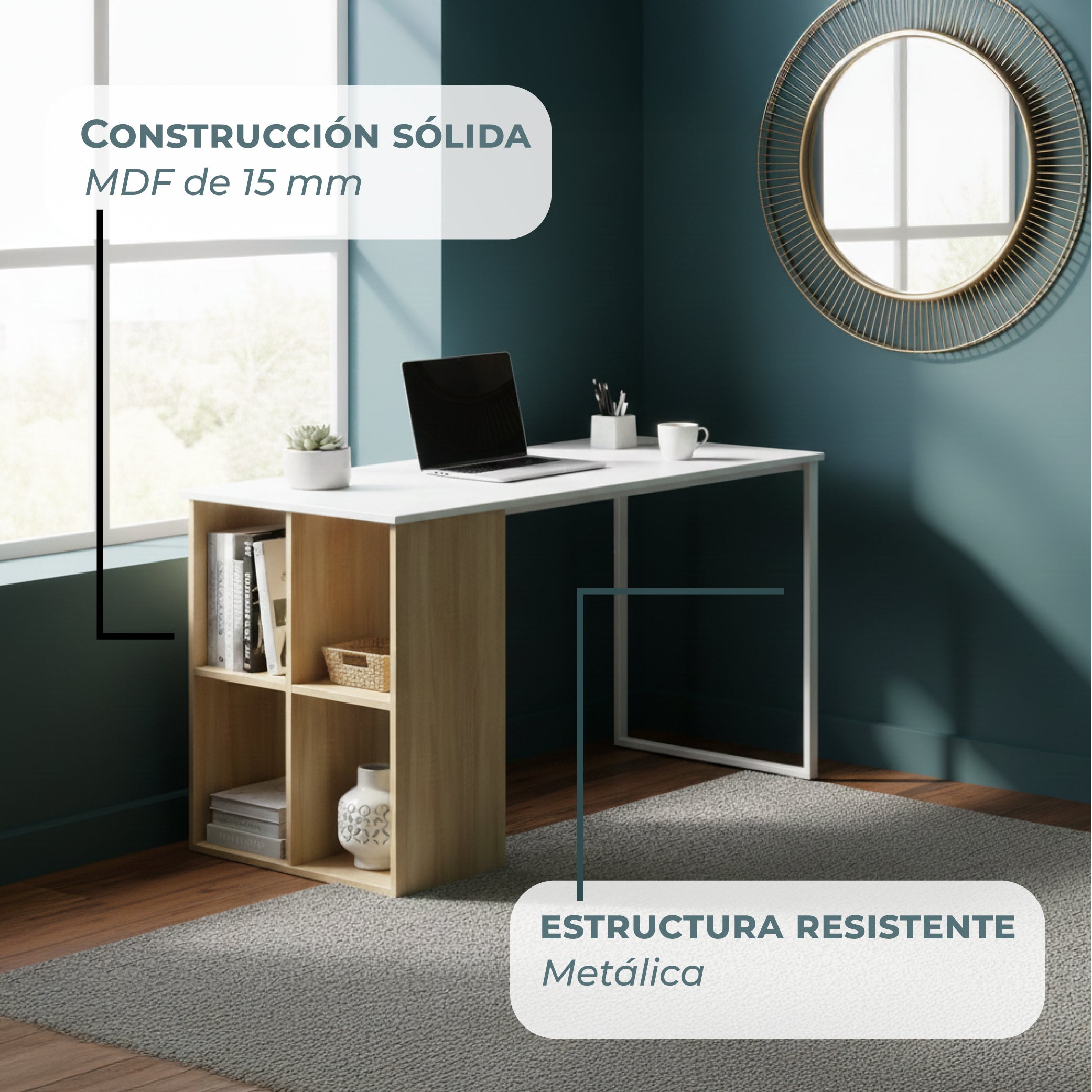 Offiho Escritorio de Oficina para Home Office con Estructura Metálica y Almacenamiento, Modelo 2240184