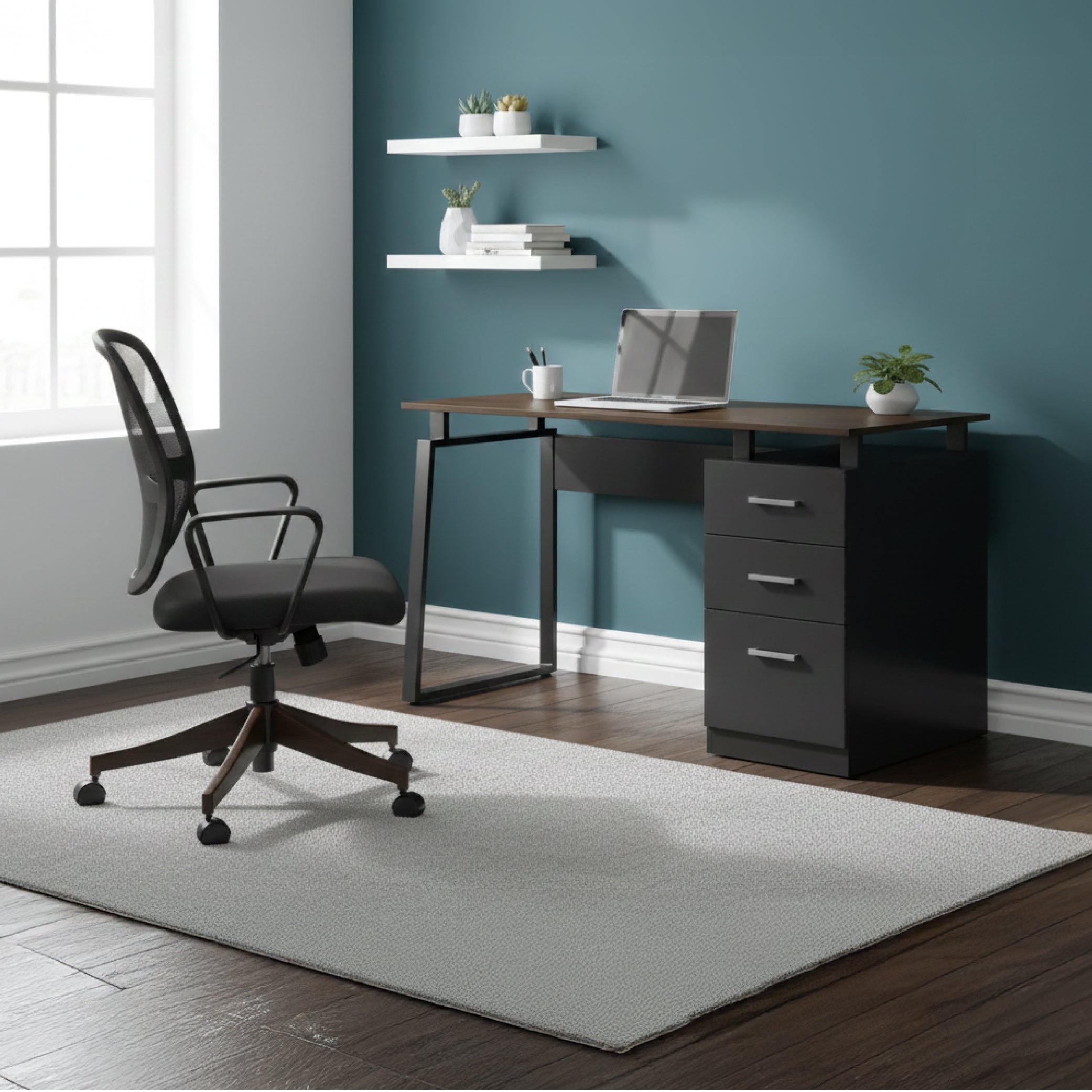 Offiho Escritorio de Oficina para Home Office con Estructura Metálica y Cajones, Modelo 2240185