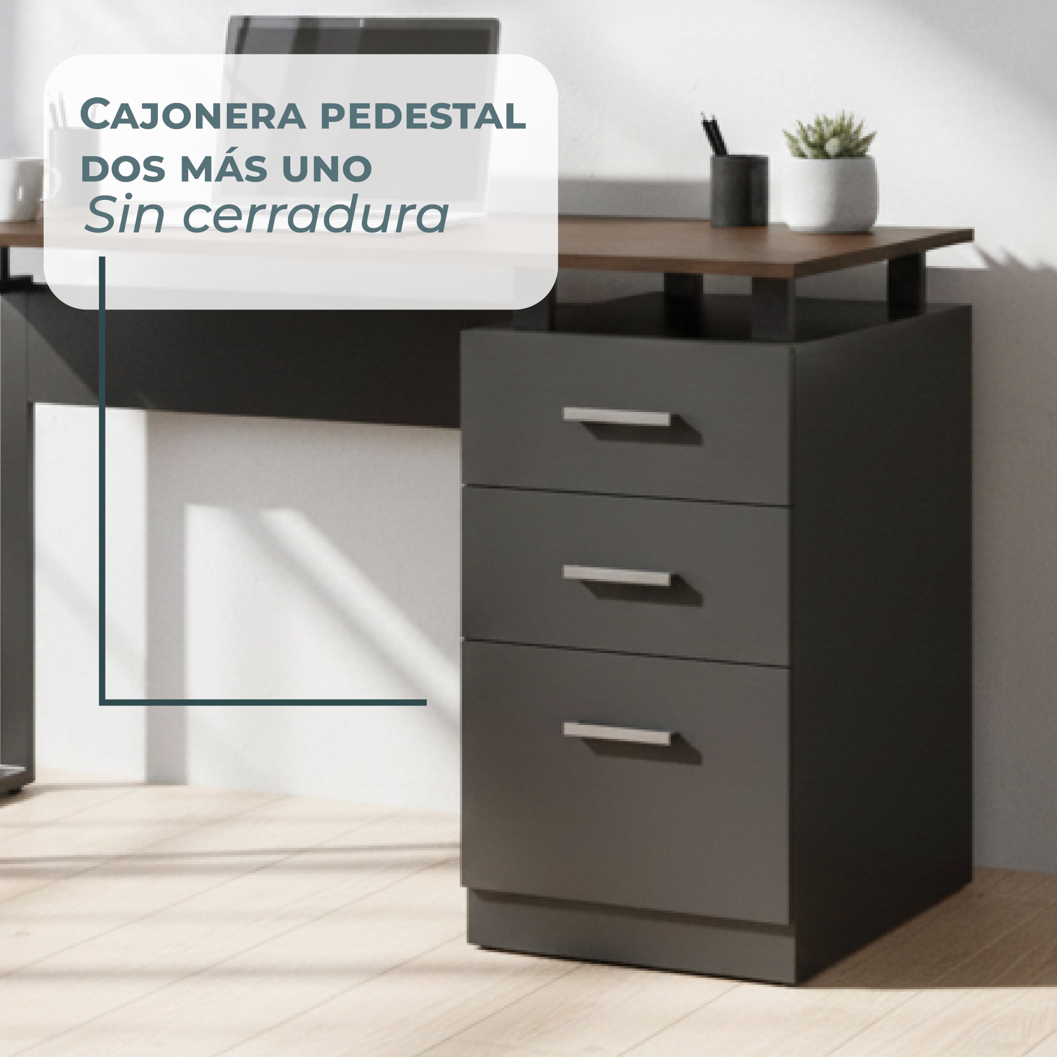 Offiho Escritorio de Oficina para Home Office con Estructura Metálica y Cajones, Modelo 2240185