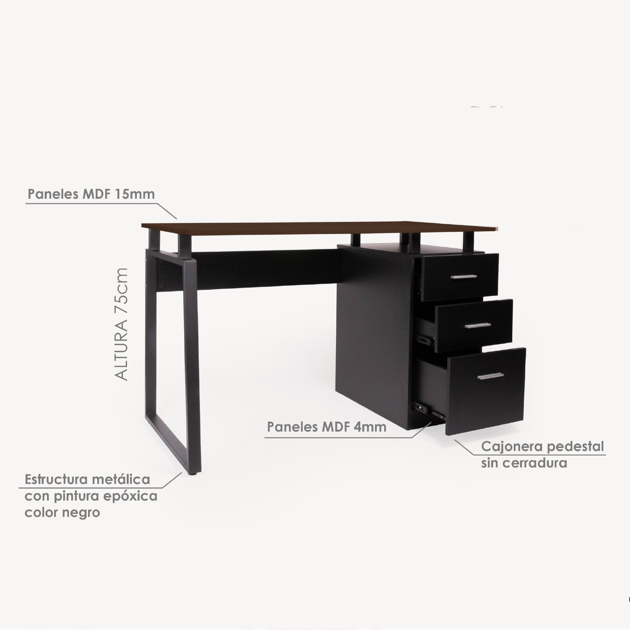 Offiho Escritorio de Oficina para Home Office con Estructura Metálica y Cajones, Modelo 2240185
