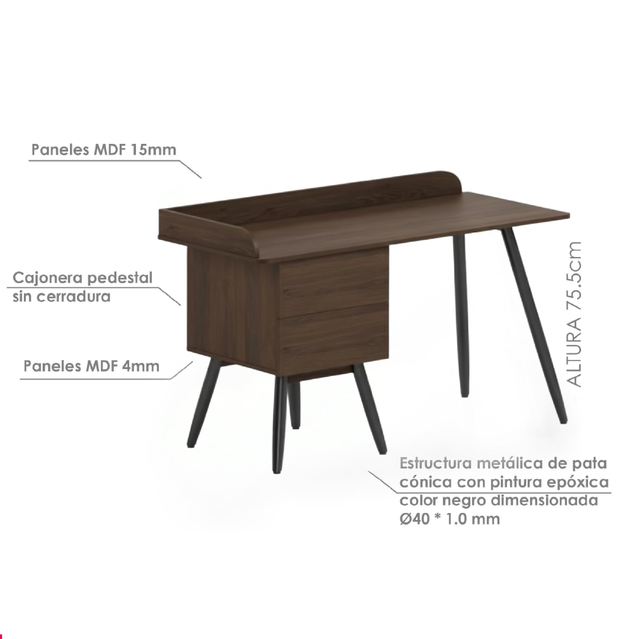 Offiho Escritorio de Oficina para Home Office con Estructura Metálica y Cajones, Modelo 2240186