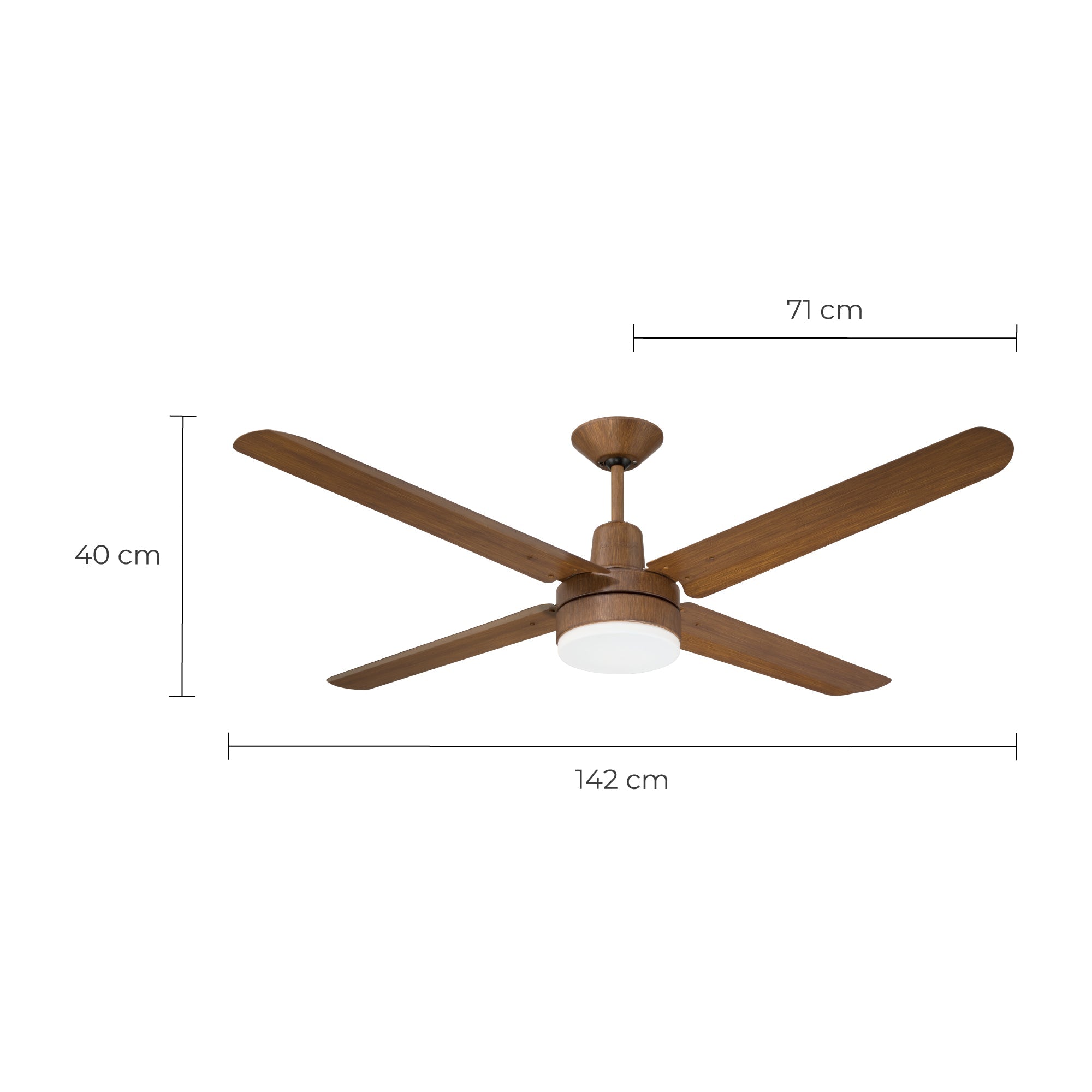 Narvik Ventilador de Techo Con Luz de 56"  4 Aspas de Aluminio con Acabado de Madera Control de Pared, Modelo NA3023