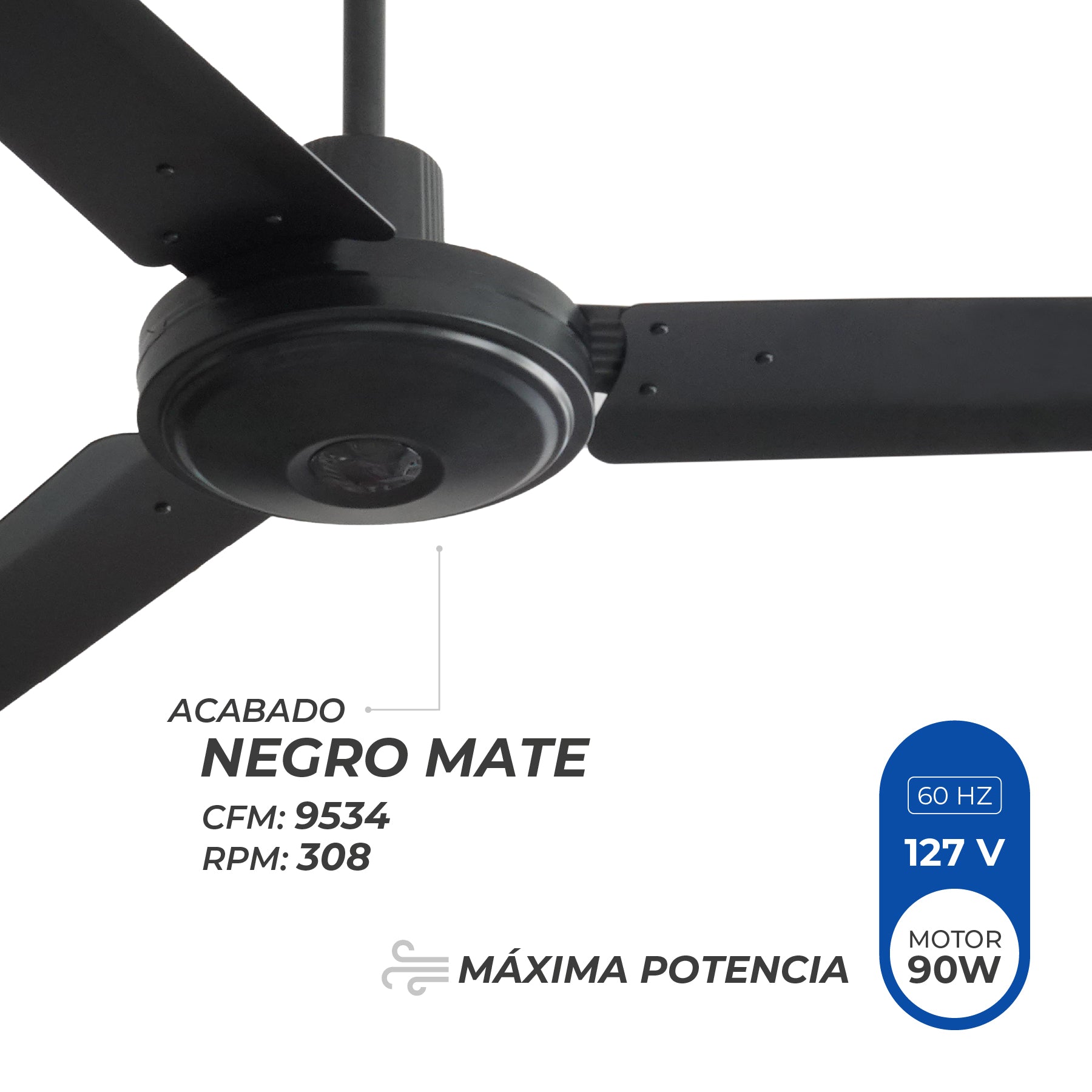 Narvik Ventilador de Techo de 56" Con 3 Aspas de Aluminio con Control de Pared para Uso Industrial, Modelo NA3031