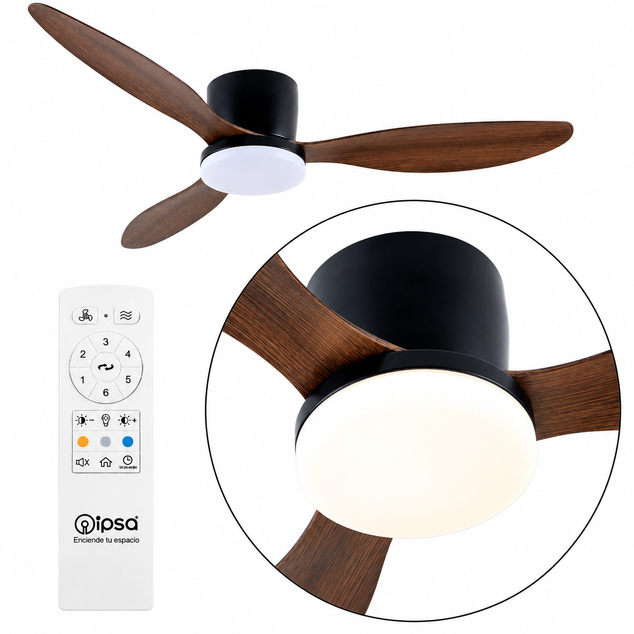 Ipsa Ventilador de Techo de 52" de 3 Aspas con Luz CCT y control Remoto, Modelo Milan