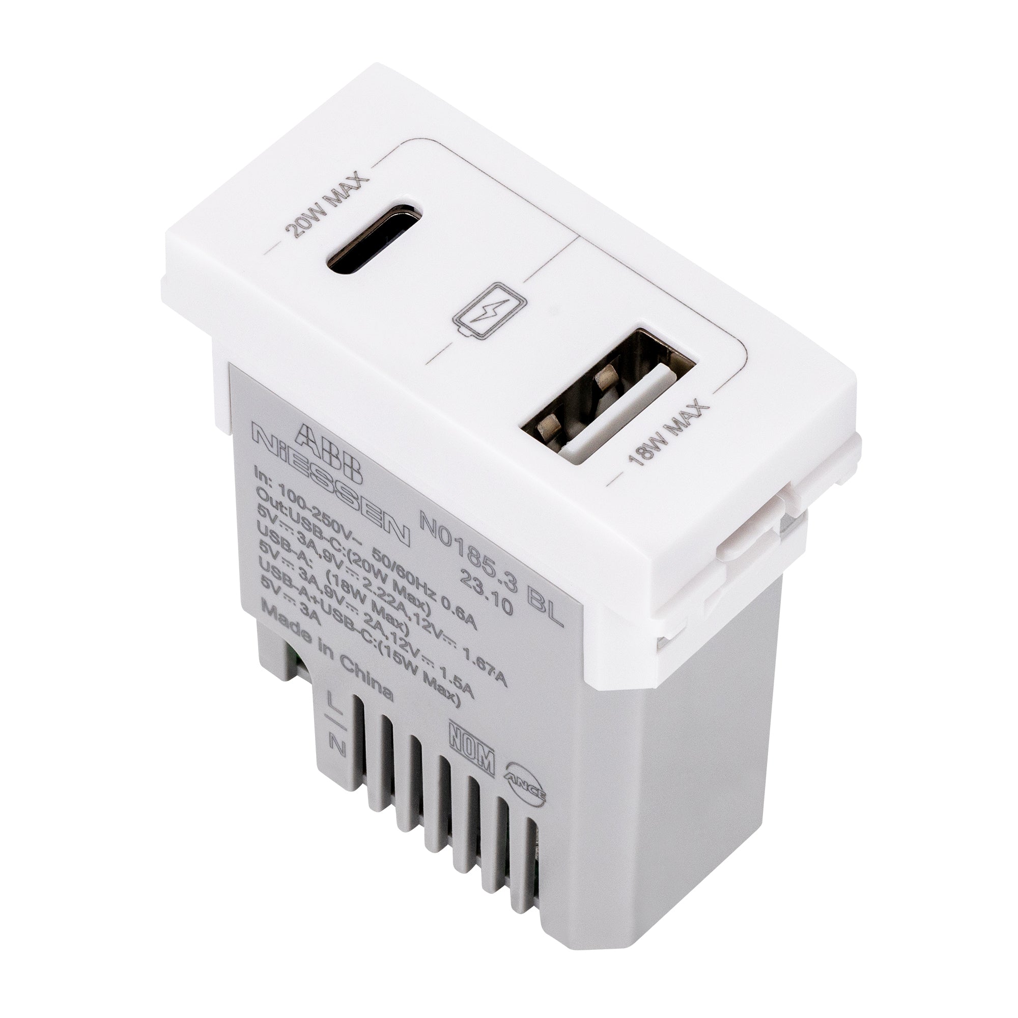 Estevez Cargador USB A+C PD/QC 20W 1 Módulo Origen Niessen, Modelo N0185.3