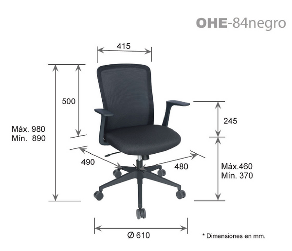 Offiho Silla De Oficina Ergonómica Reclinable con Altura Ajustable, Modelo OHE84  Mouse