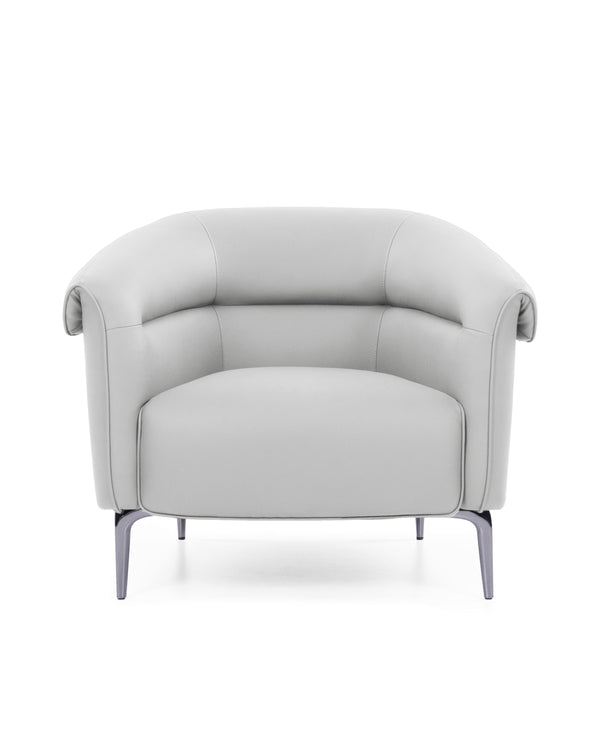 Offiho Black Sillón / Sofá de Una Plaza Tipo Piel Gris con Patas de Acero, Modelo Amelia OHM41001