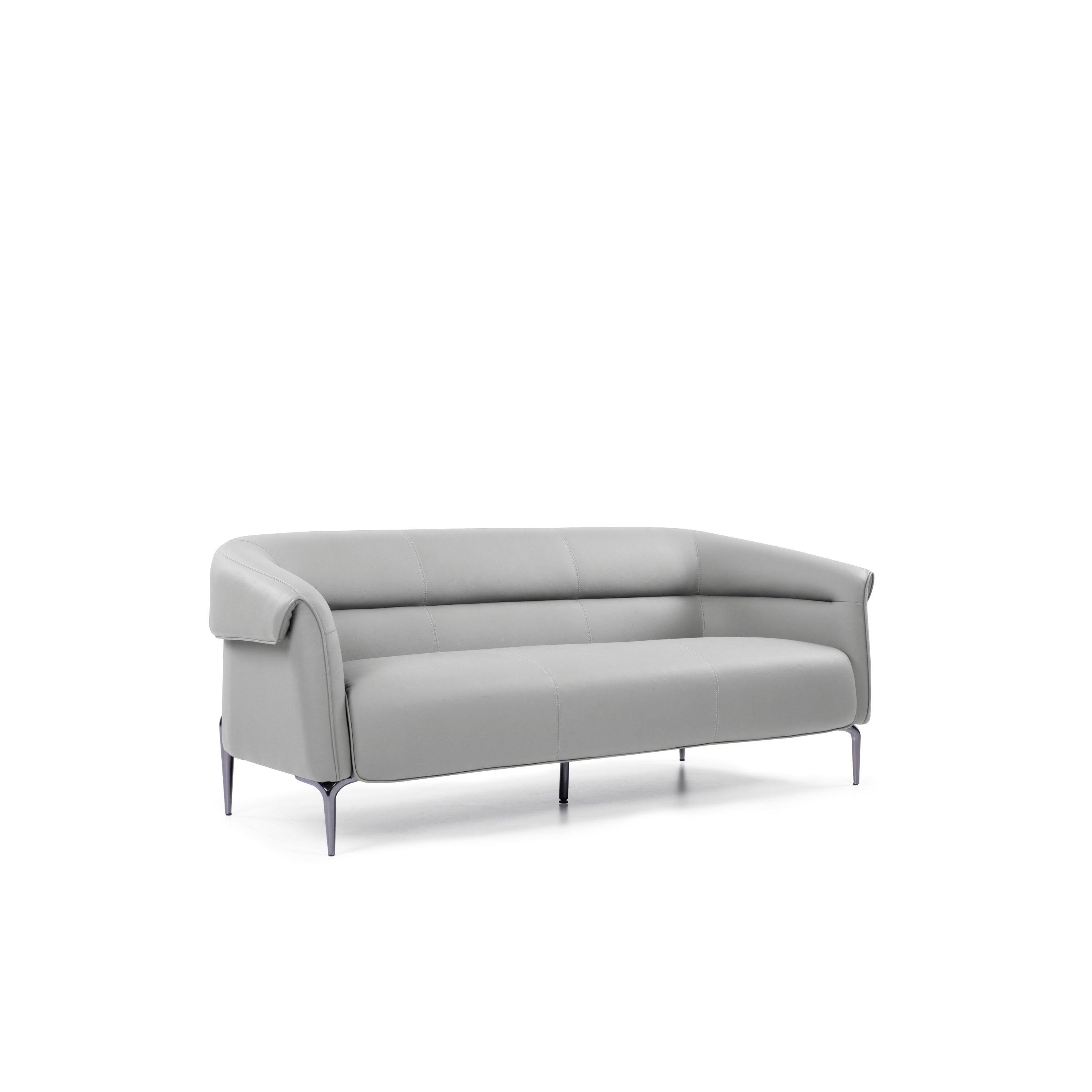 Offiho Black Sillón / Sofá de 3 Plazas Tipo Piel Gris con Patas de Acero, Modelo Amelia ОНМ41003