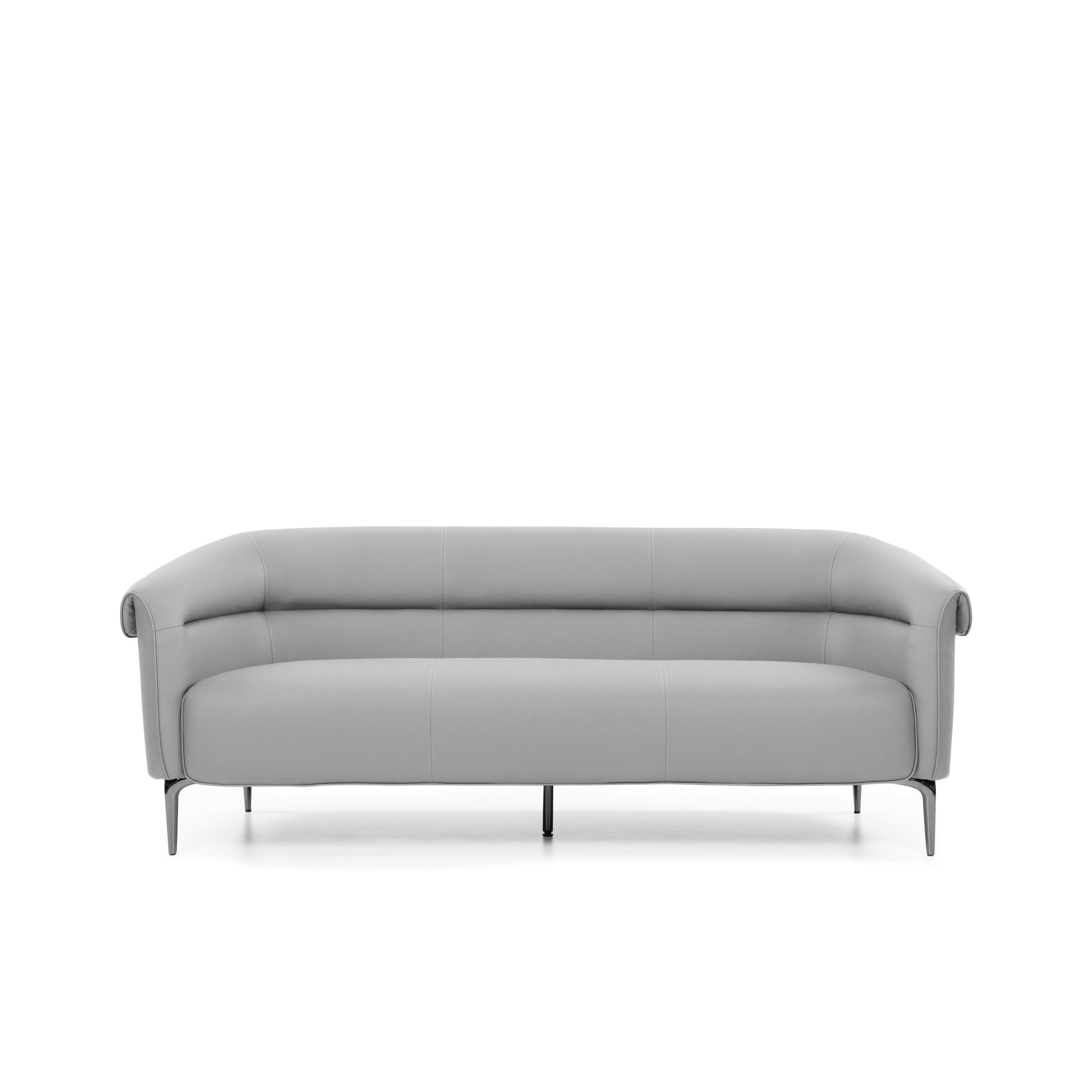 Offiho Black Sillón / Sofá de 3 Plazas Tipo Piel Gris con Patas de Acero, Modelo Amelia ОНМ41003