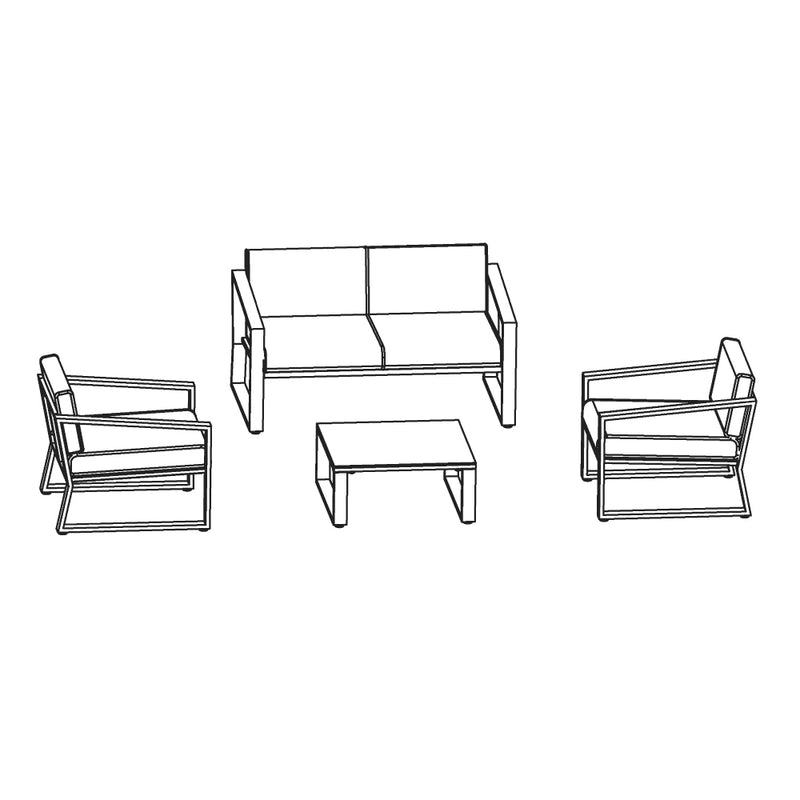 Naterial Set de Sala Muebles de Jardín: Loveseat + 2 Sillones + Mesa de Centro con Cojines y Descansabrazos para Exterior, Modelo Lyra