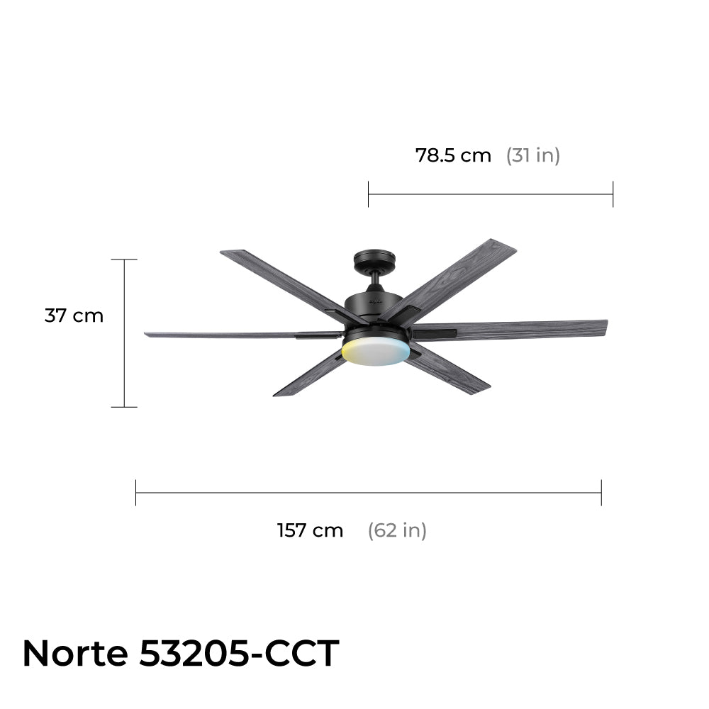 Coolfan Ventilador de Techo de 62'' con Luz LED y 6 Aspas Reversibles con Control Remoto, Modelo Norte CCT