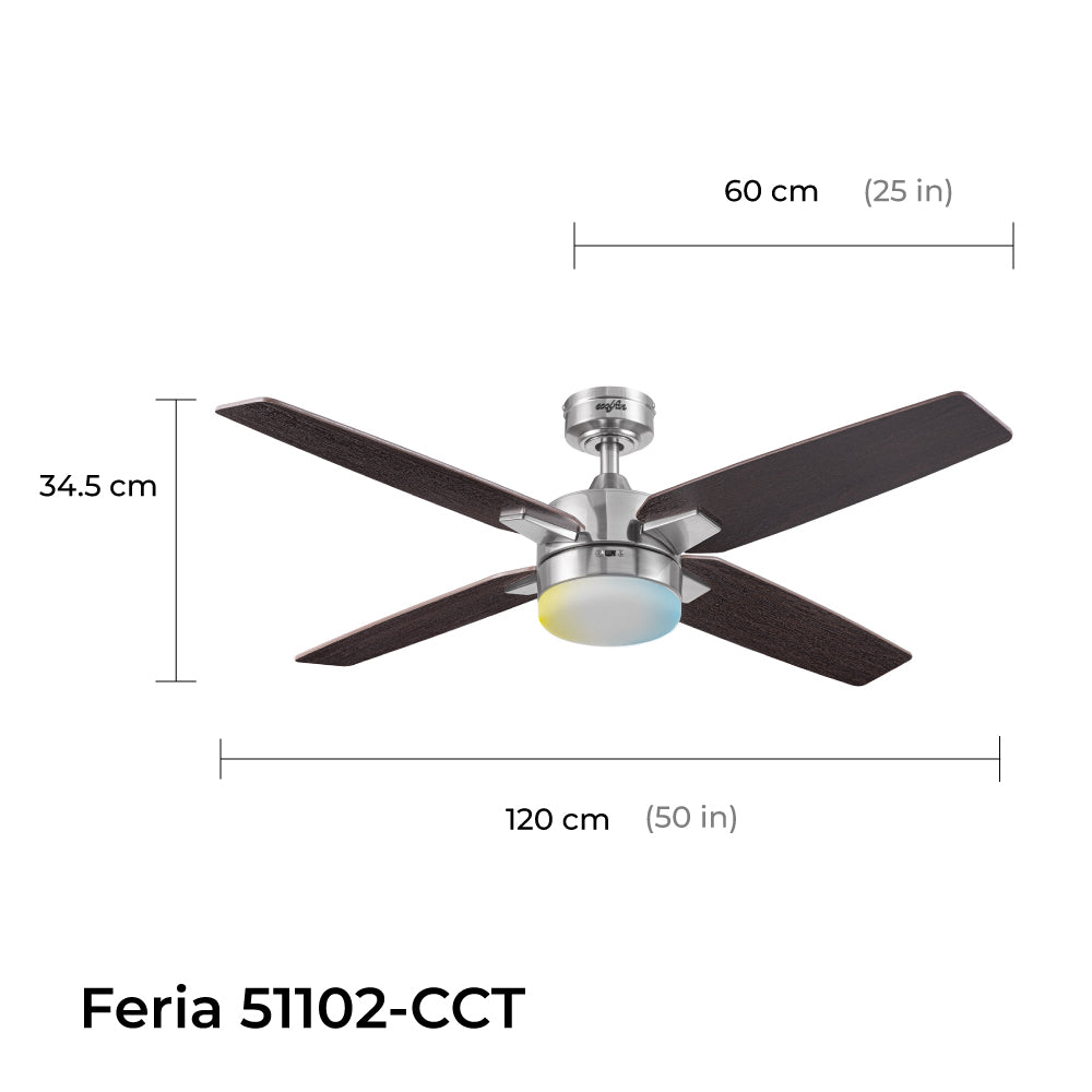 Coolfan Ventilador de Techo de 50" con Luz LED y 4 Aspas de Madera Reversibles con Control Remoto, Modelo Feria  CCT