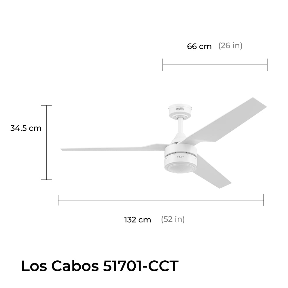 Coolfan Ventilador de Techo de 52" con Luz LED y 3 Aspas Plásticas con Control Remoto para Interior y Exterior, Modelo Los Cabos CCT