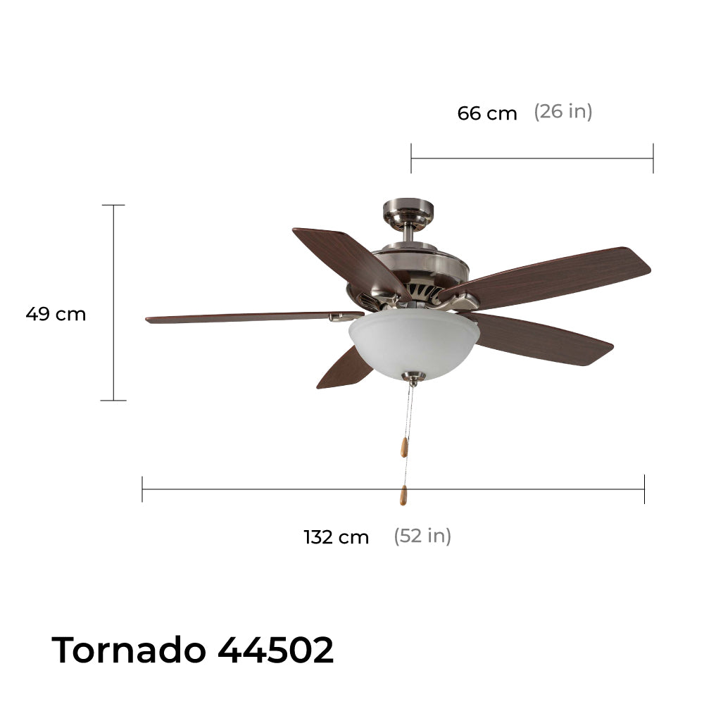 Coolfan Ventilador de Techo de 52'' con Luz y 5 Aspas Reversibles de Madera con Control de Cadena, Modelo Tornado