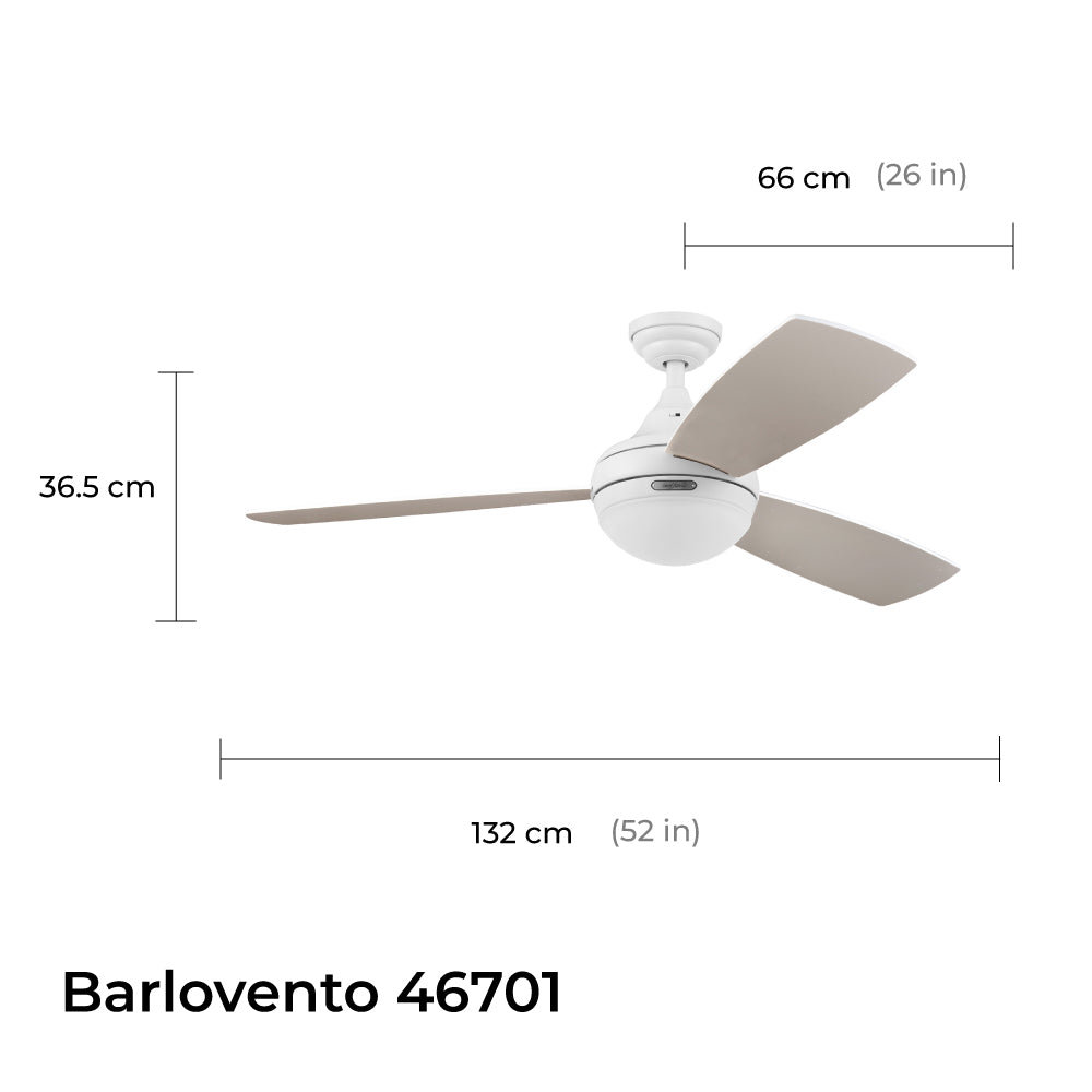 Coolfan Ventilador de Techo de 52'' con Luz 3 Aspas Reversibles de Madera con Control de Pared, Modelo Barlovento