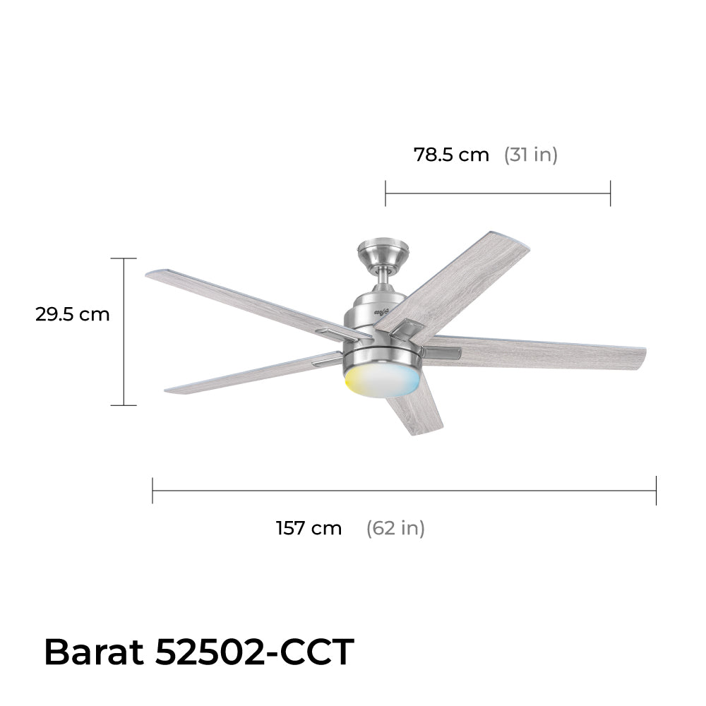 Coolfan Ventilador de Techo de 52'' con Luz LED y 5 Aspas de Madera Reversibles con Control Remoto, Modelo Barat  CCT