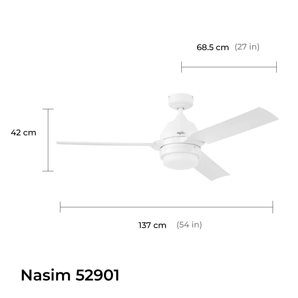 Coolfan Ventilador de Techo de 54'' con Luz LED y 3 Aspas Plásticas con Control Remoto, Modelo Nasim