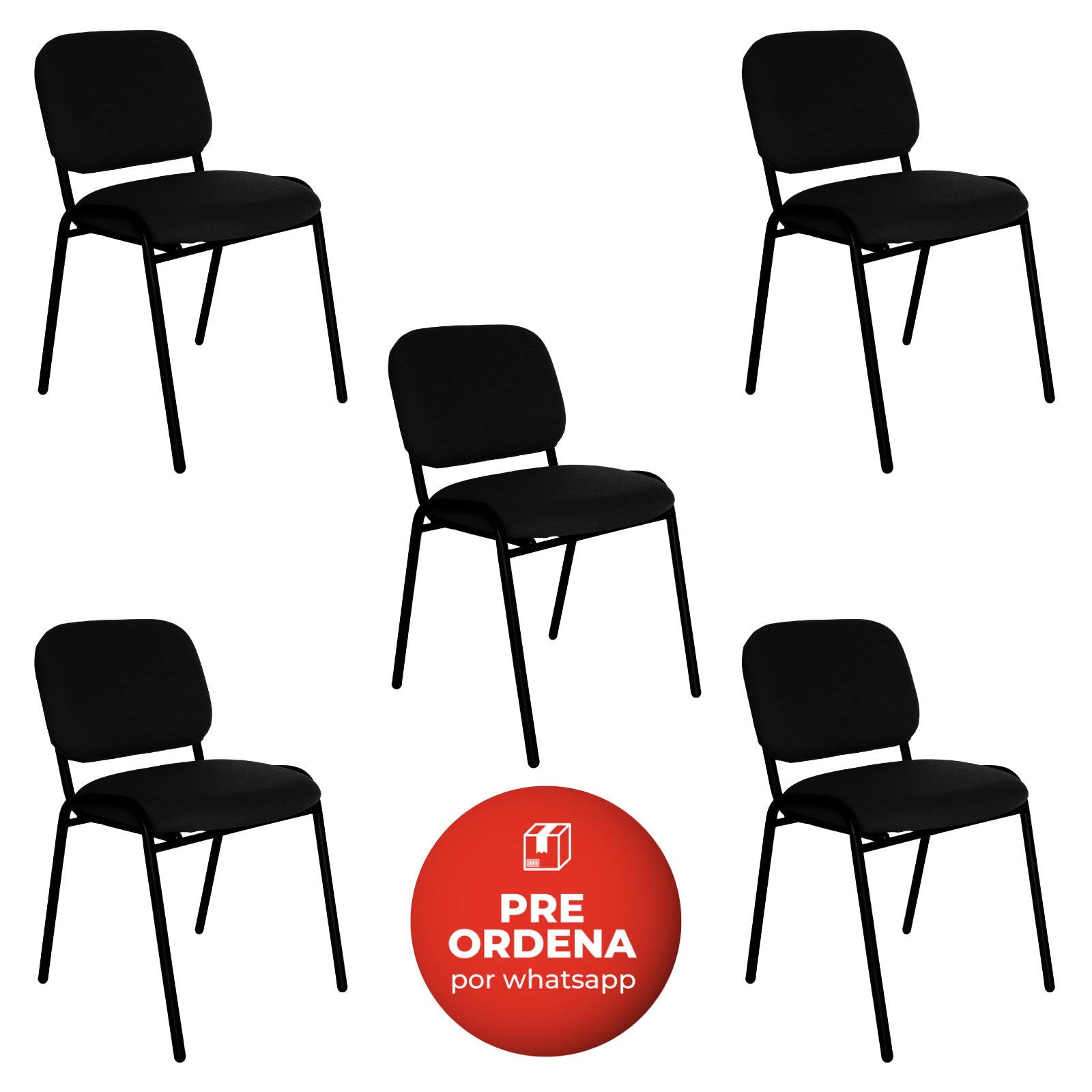 Offiho Set de 5 Sillas de Oficina para Visita Tapiz Personalizable con Estructura de Acero, Modelo ECOVISITA