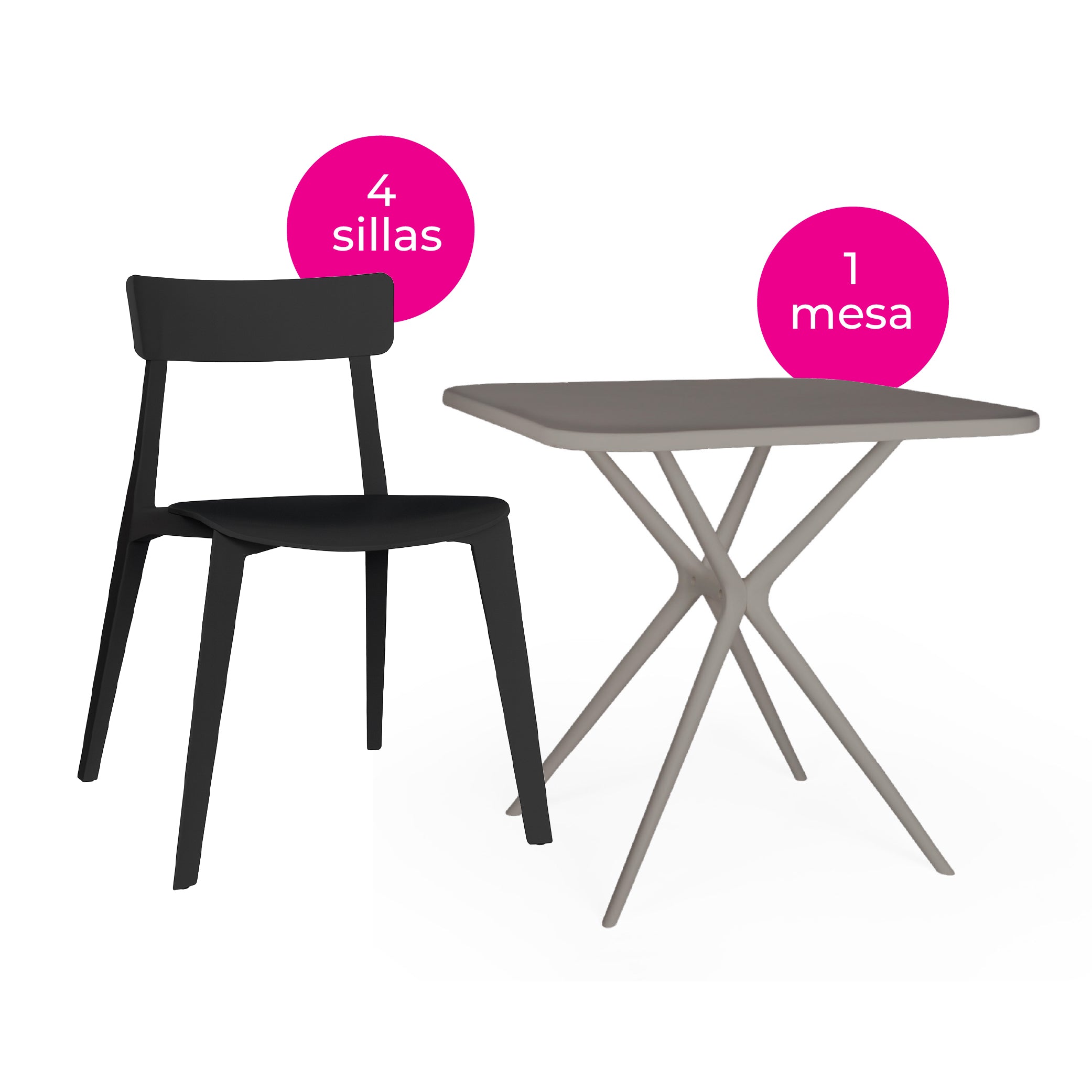 Offiho Set de  Mesa de Comedor con 4 Sillas de Polipropileno con Protección UV para Exterior, Modelo Tonnati OHM-16 + Kipali OHV-18