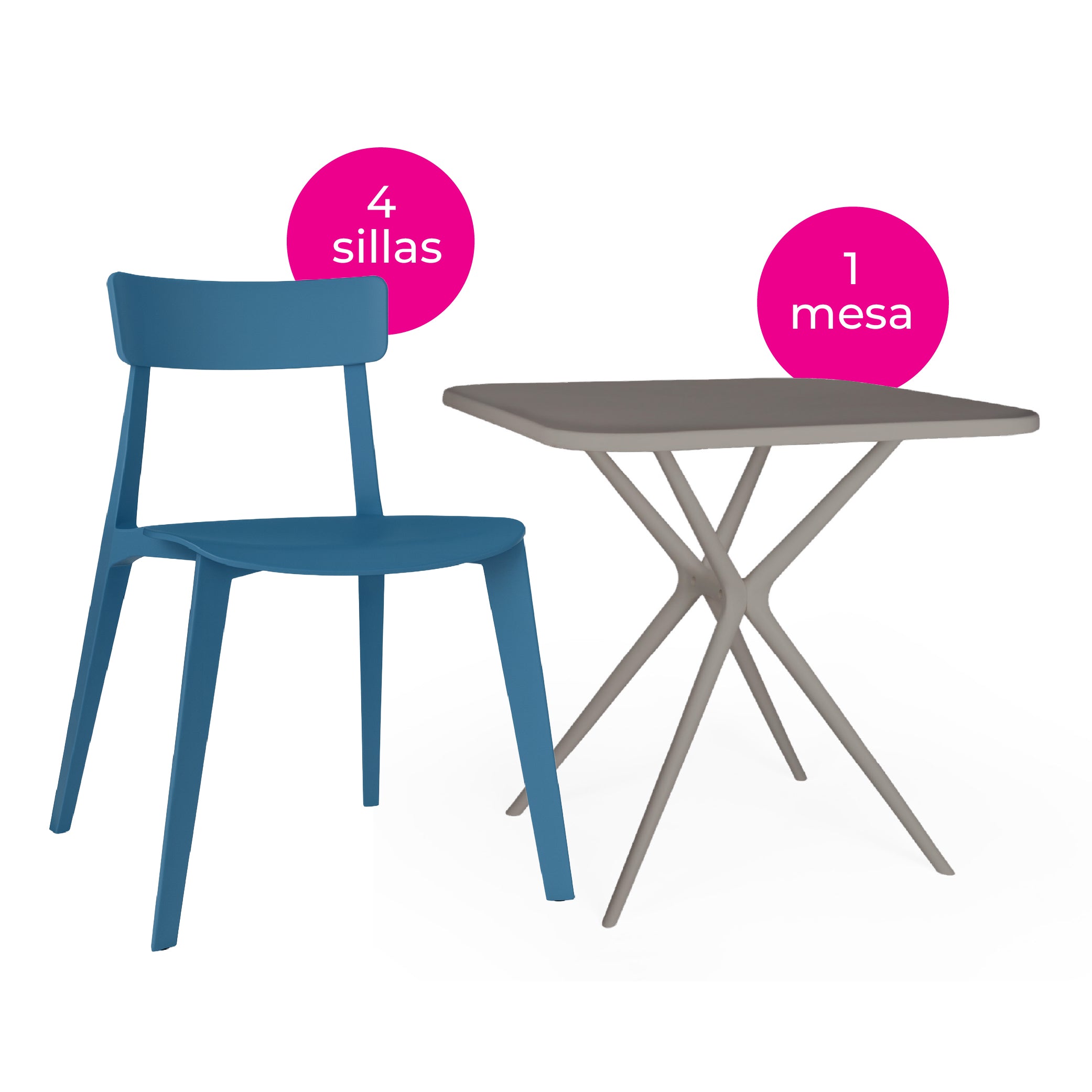 Offiho Set de  Mesa de Comedor con 4 Sillas de Polipropileno con Protección UV para Exterior, Modelo Tonnati OHM-16 + Kipali OHV-18