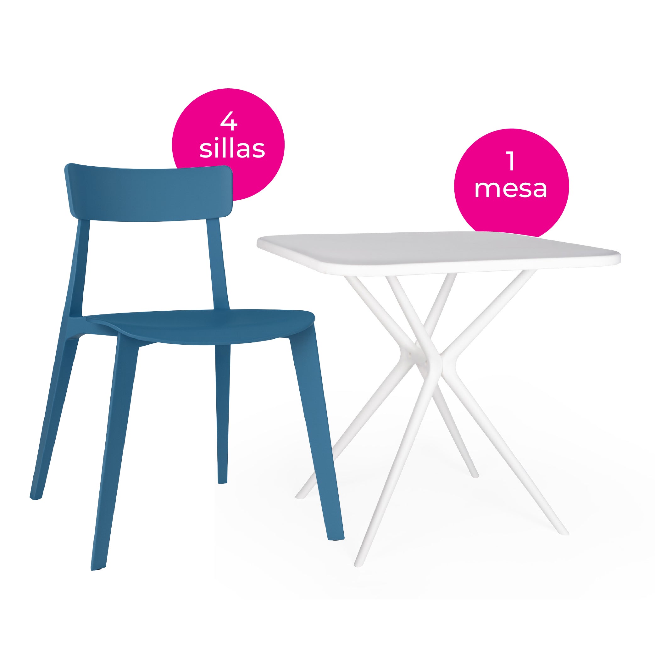 Offiho Set de  Mesa de Comedor con 4 Sillas de Polipropileno con Protección UV para Exterior, Modelo Tonnati OHM-16 + Kipali OHV-18