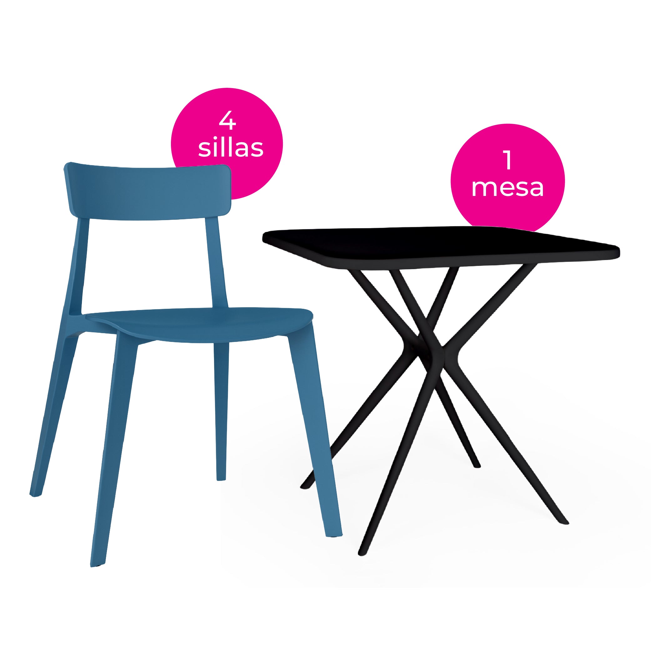 Offiho Set de  Mesa de Comedor con 4 Sillas de Polipropileno con Protección UV para Exterior, Modelo Tonnati OHM-16 + Kipali OHV-18