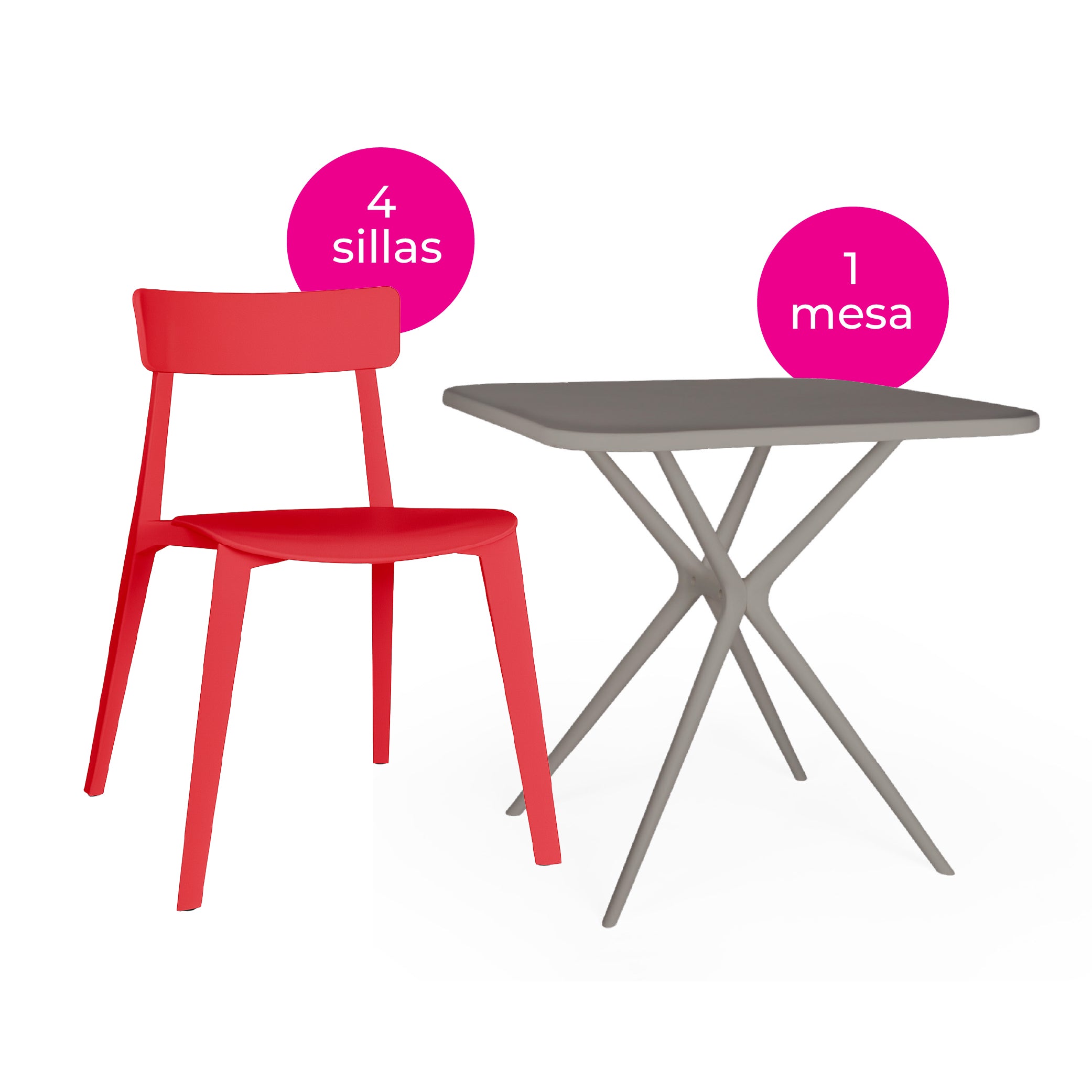 Offiho Set de  Mesa de Comedor con 4 Sillas de Polipropileno con Protección UV para Exterior, Modelo Tonnati OHM-16 + Kipali OHV-18