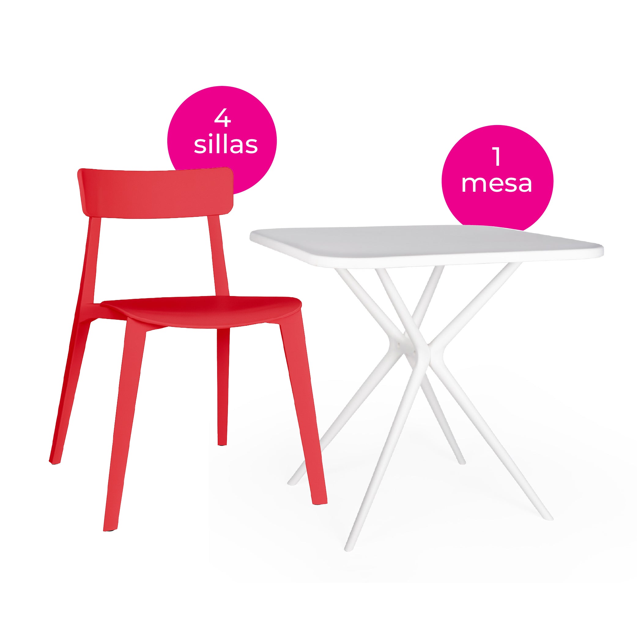 Offiho Set de  Mesa de Comedor con 4 Sillas de Polipropileno con Protección UV para Exterior, Modelo Tonnati OHM-16 + Kipali OHV-18