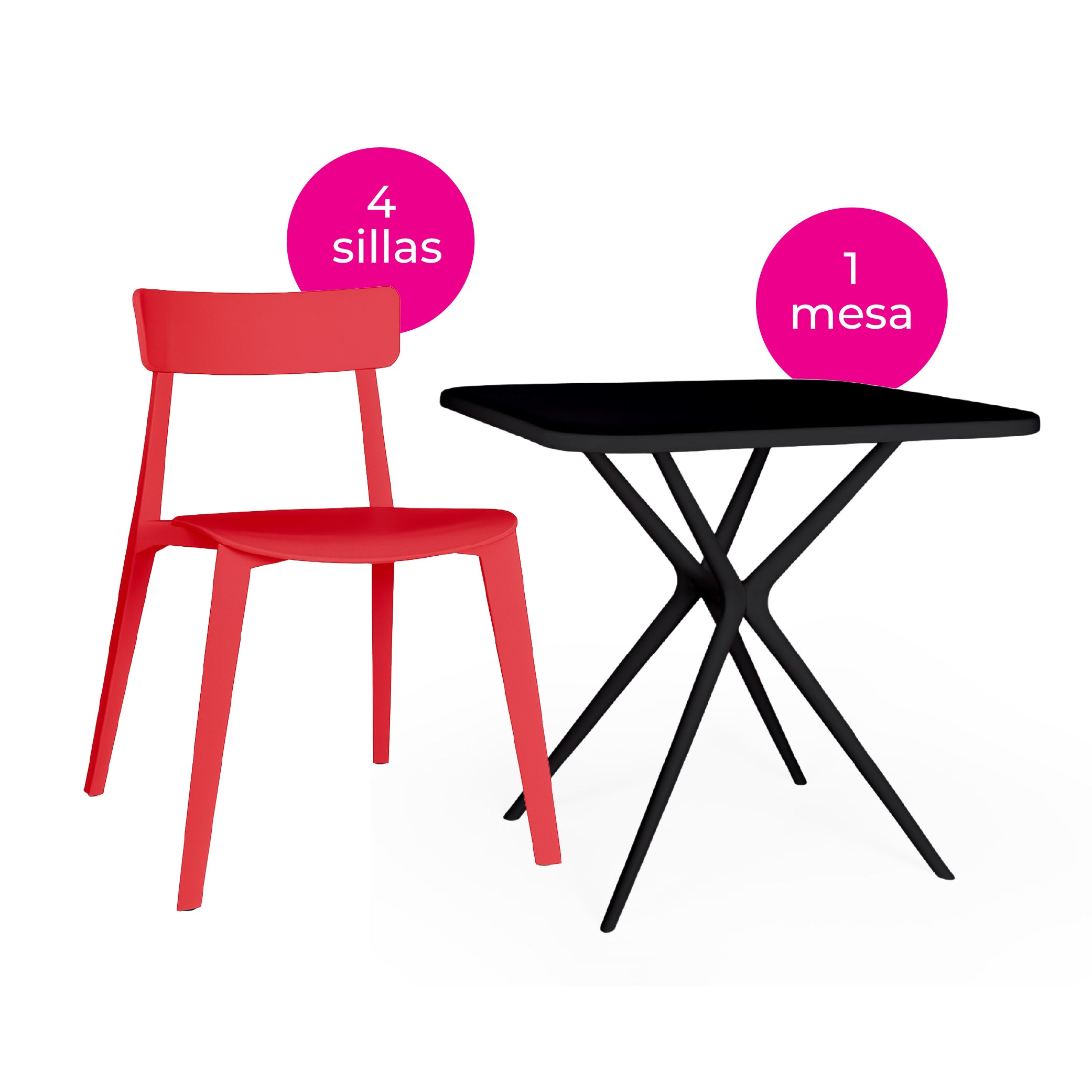 Offiho Set de  Mesa de Comedor con 4 Sillas de Polipropileno con Protección UV para Exterior, Modelo Tonnati OHM-16 + Kipali OHV-18