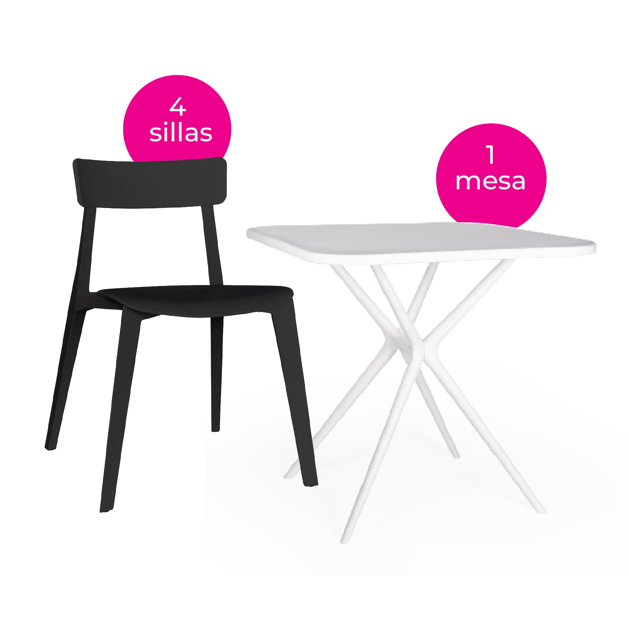 Offiho Set de  Mesa de Comedor con 4 Sillas de Polipropileno con Protección UV para Exterior, Modelo Tonnati OHM-16 + Kipali OHV-18