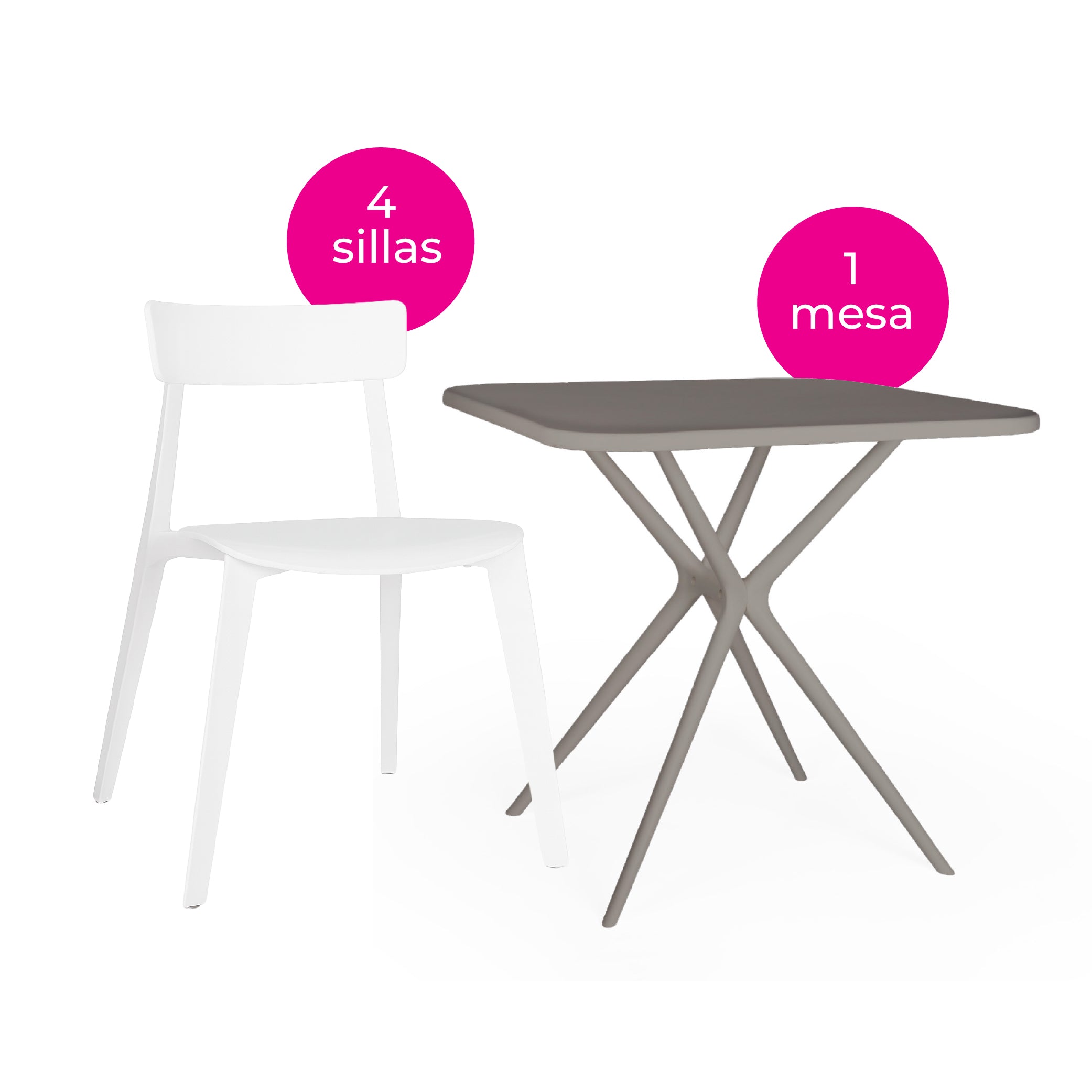 Offiho Set de  Mesa de Comedor con 4 Sillas de Polipropileno con Protección UV para Exterior, Modelo Tonnati OHM-16 + Kipali OHV-18