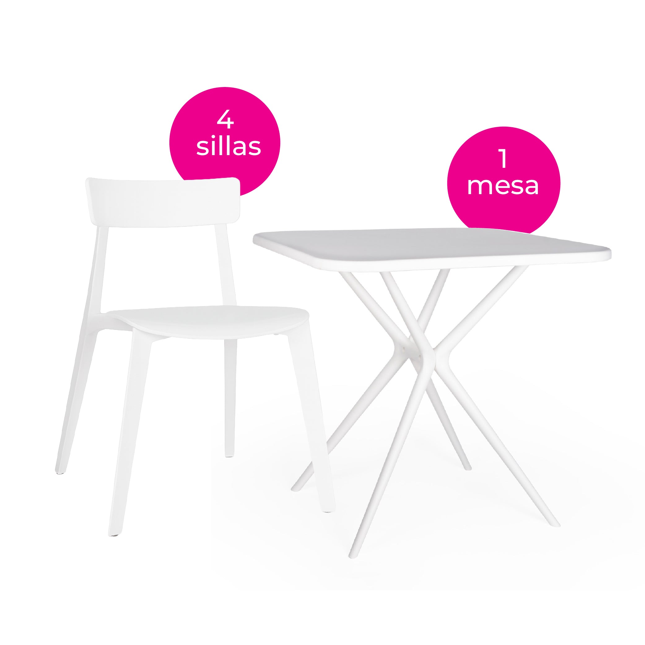 Offiho Set de  Mesa de Comedor con 4 Sillas de Polipropileno con Protección UV para Exterior, Modelo Tonnati OHM-16 + Kipali OHV-18