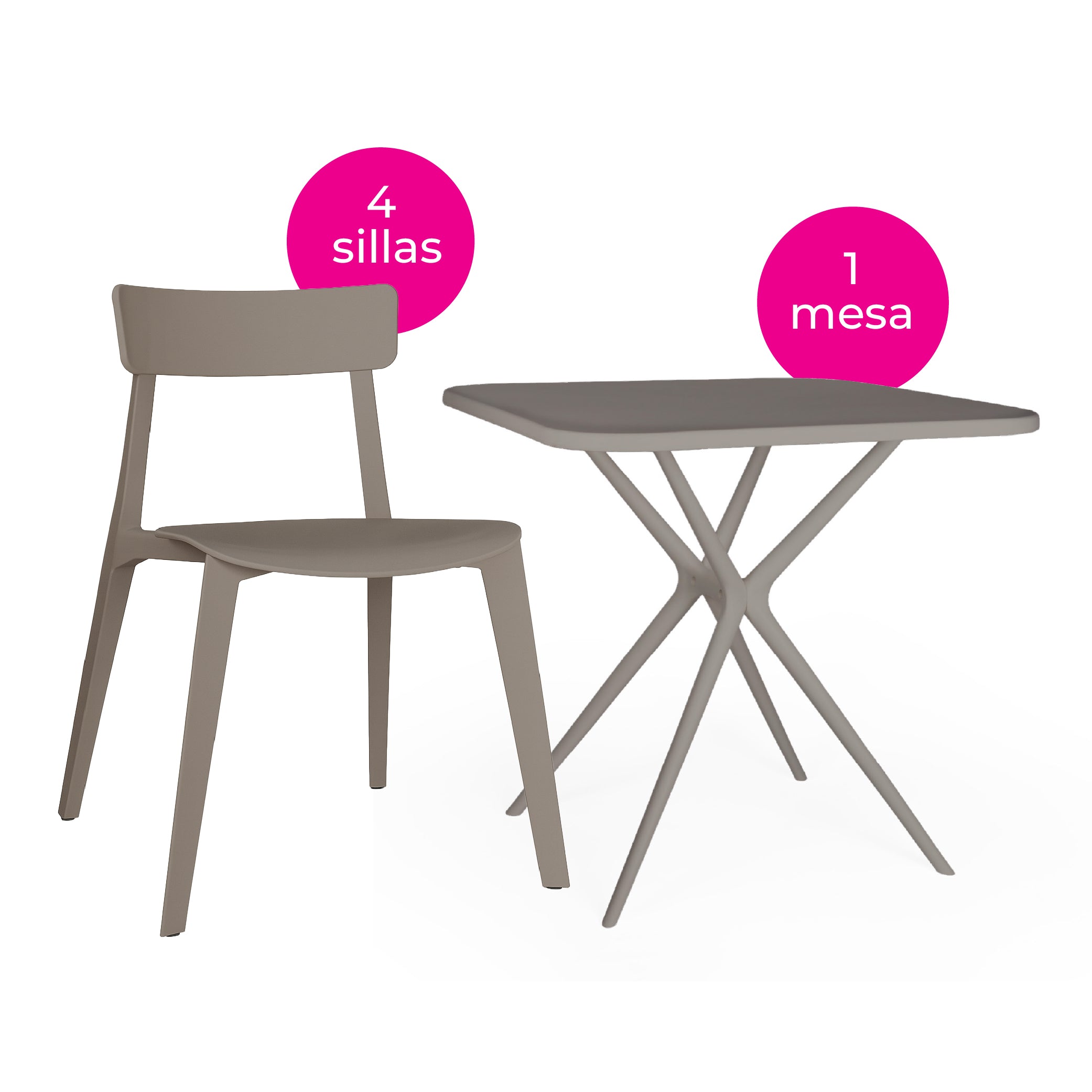 Offiho Set de  Mesa de Comedor con 4 Sillas de Polipropileno con Protección UV para Exterior, Modelo Tonnati OHM-16 + Kipali OHV-18