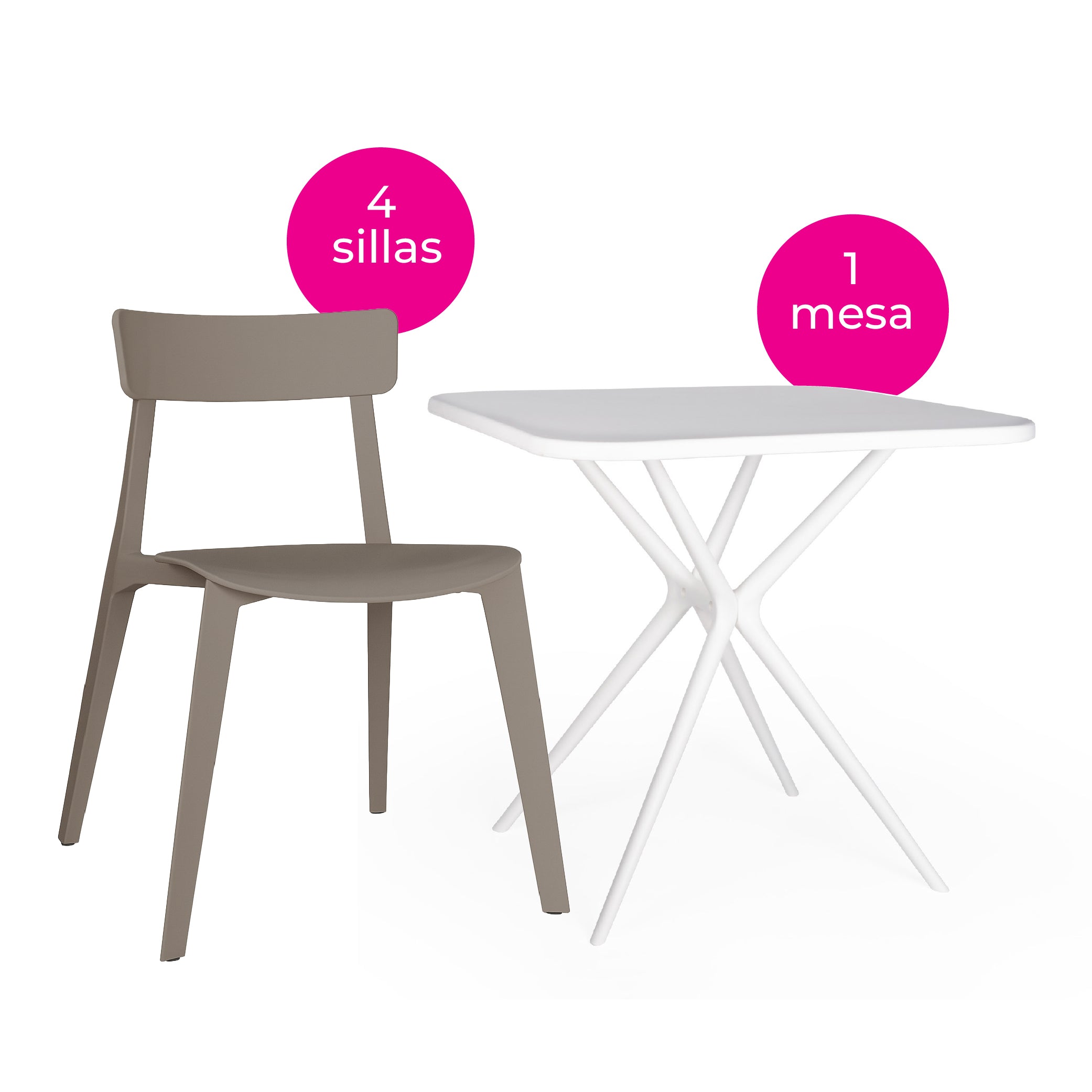 Offiho Set de  Mesa de Comedor con 4 Sillas de Polipropileno con Protección UV para Exterior, Modelo Tonnati OHM-16 + Kipali OHV-18