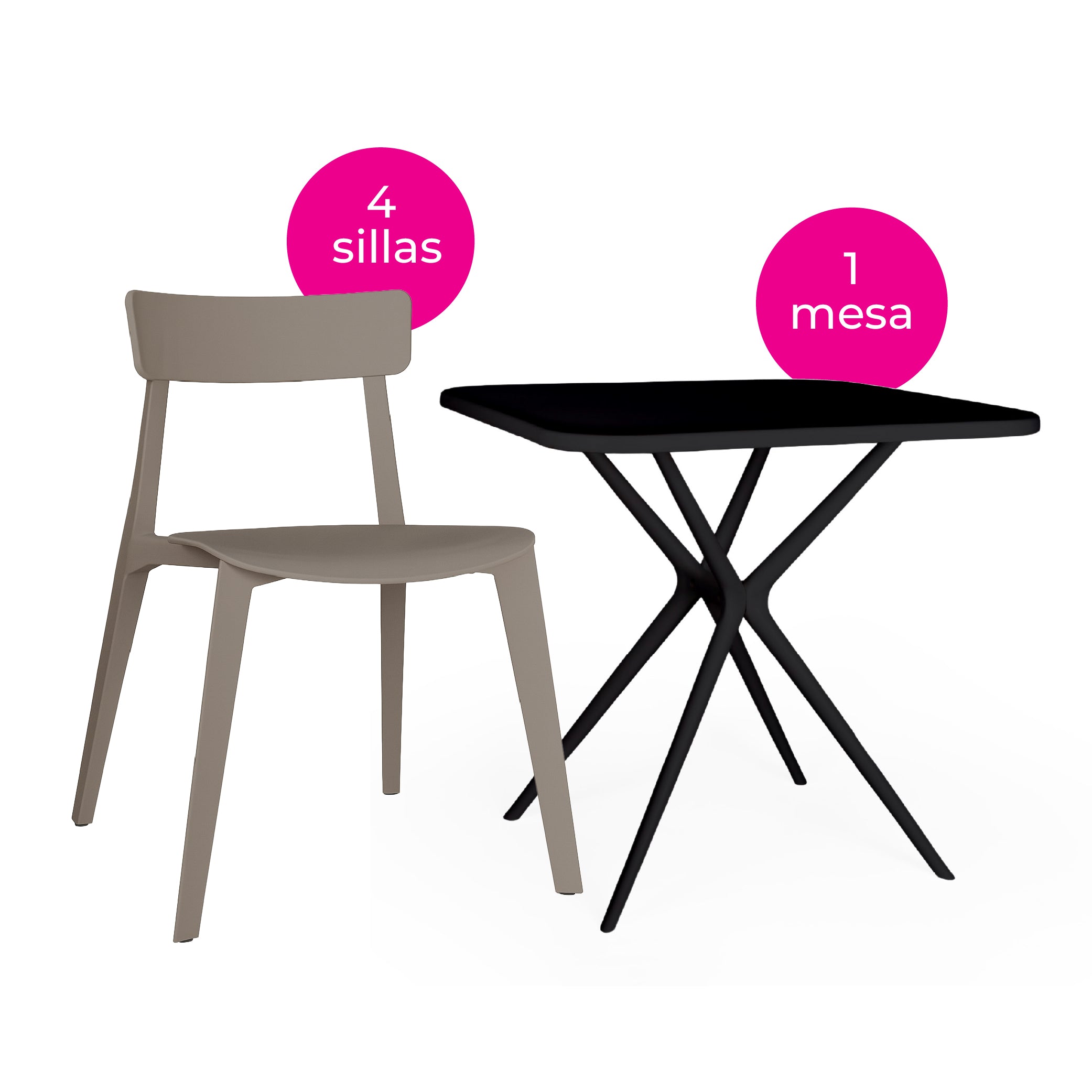 Offiho Set de  Mesa de Comedor con 4 Sillas de Polipropileno con Protección UV para Exterior, Modelo Tonnati OHM-16 + Kipali OHV-18