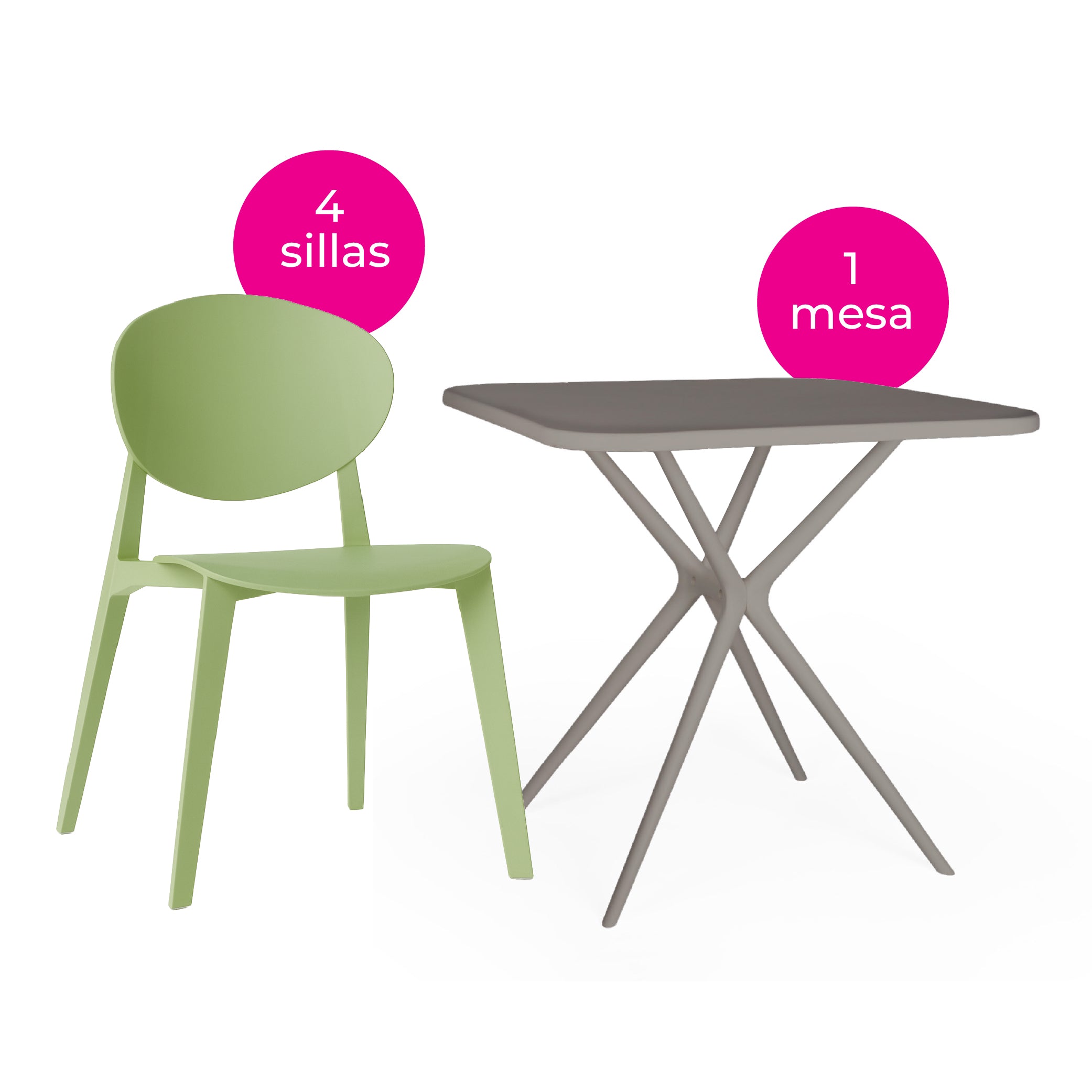 Offiho Set de  Mesa de Comedor con 4 Sillas de Polipropileno con Protección UV para Exterior, Modelo Tonnati OHM-16 + Teski OHV-19