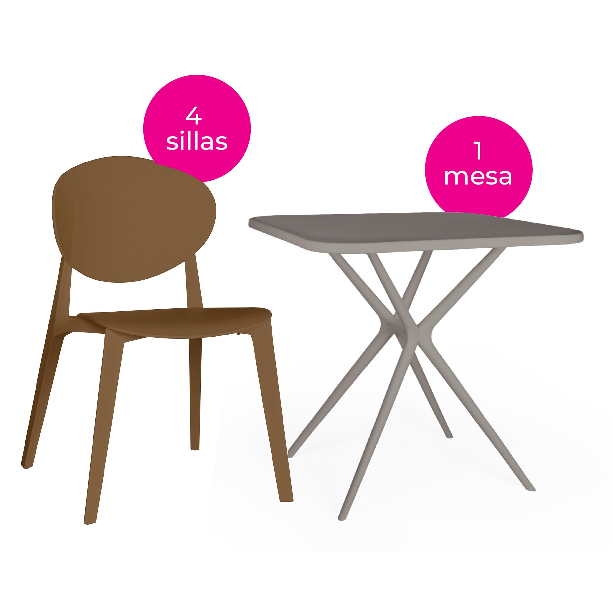 Offiho Set de  Mesa de Comedor con 4 Sillas de Polipropileno con Protección UV para Exterior, Modelo Tonnati OHM-16 + Teski OHV-19