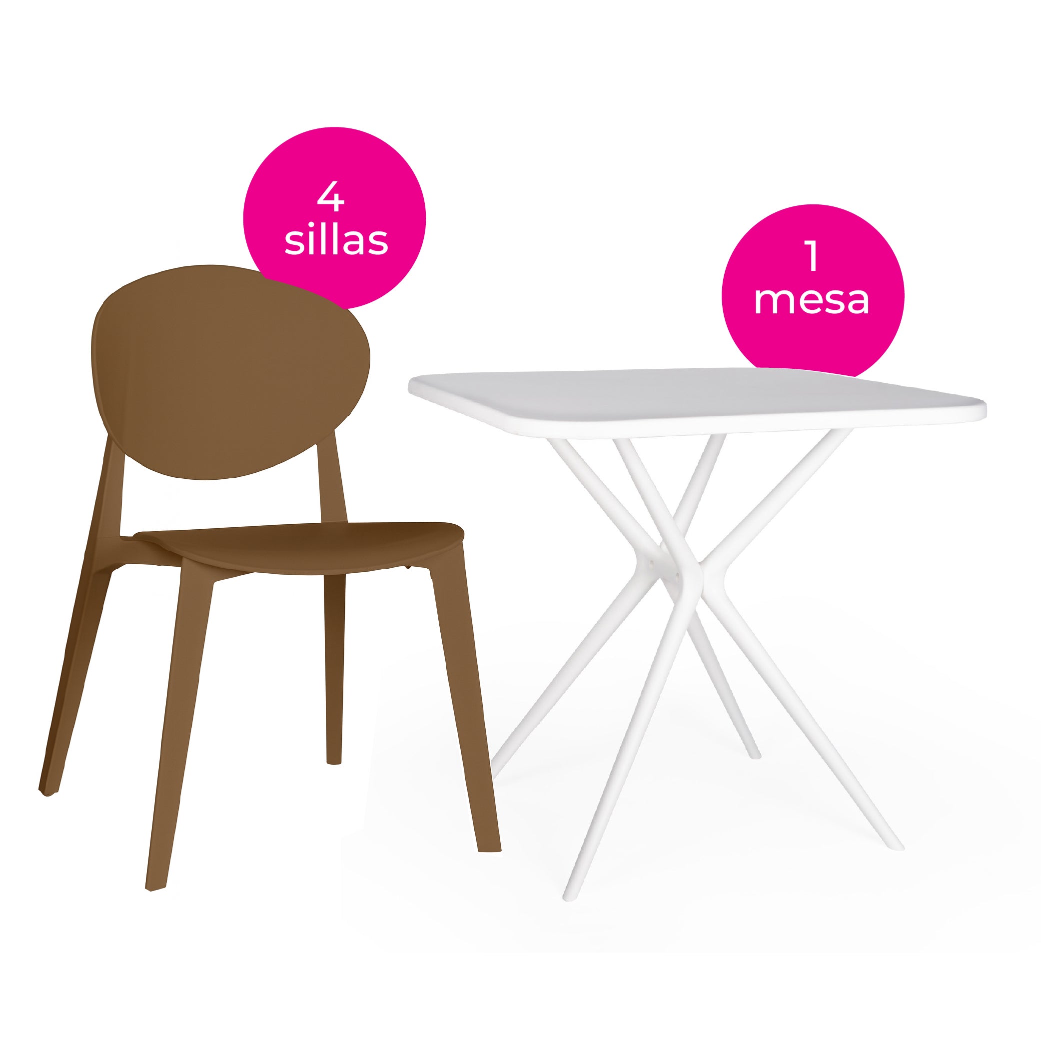 Offiho Set de  Mesa de Comedor con 4 Sillas de Polipropileno con Protección UV para Exterior, Modelo Tonnati OHM-16 + Teski OHV-19