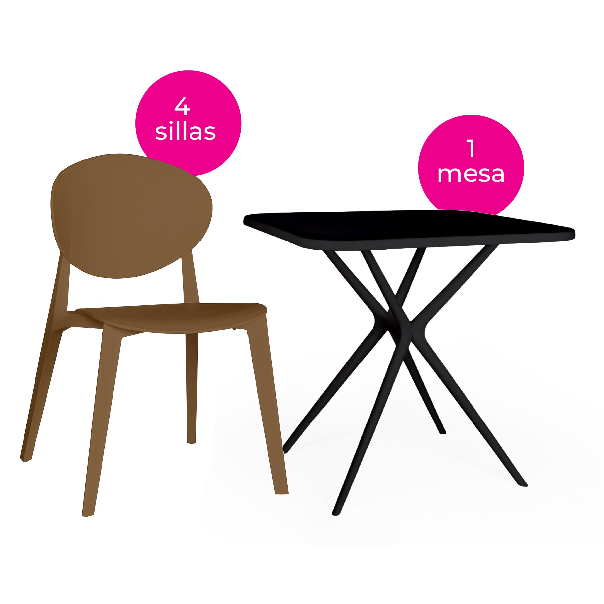 Offiho Set de  Mesa de Comedor con 4 Sillas de Polipropileno con Protección UV para Exterior, Modelo Tonnati OHM-16 + Teski OHV-19