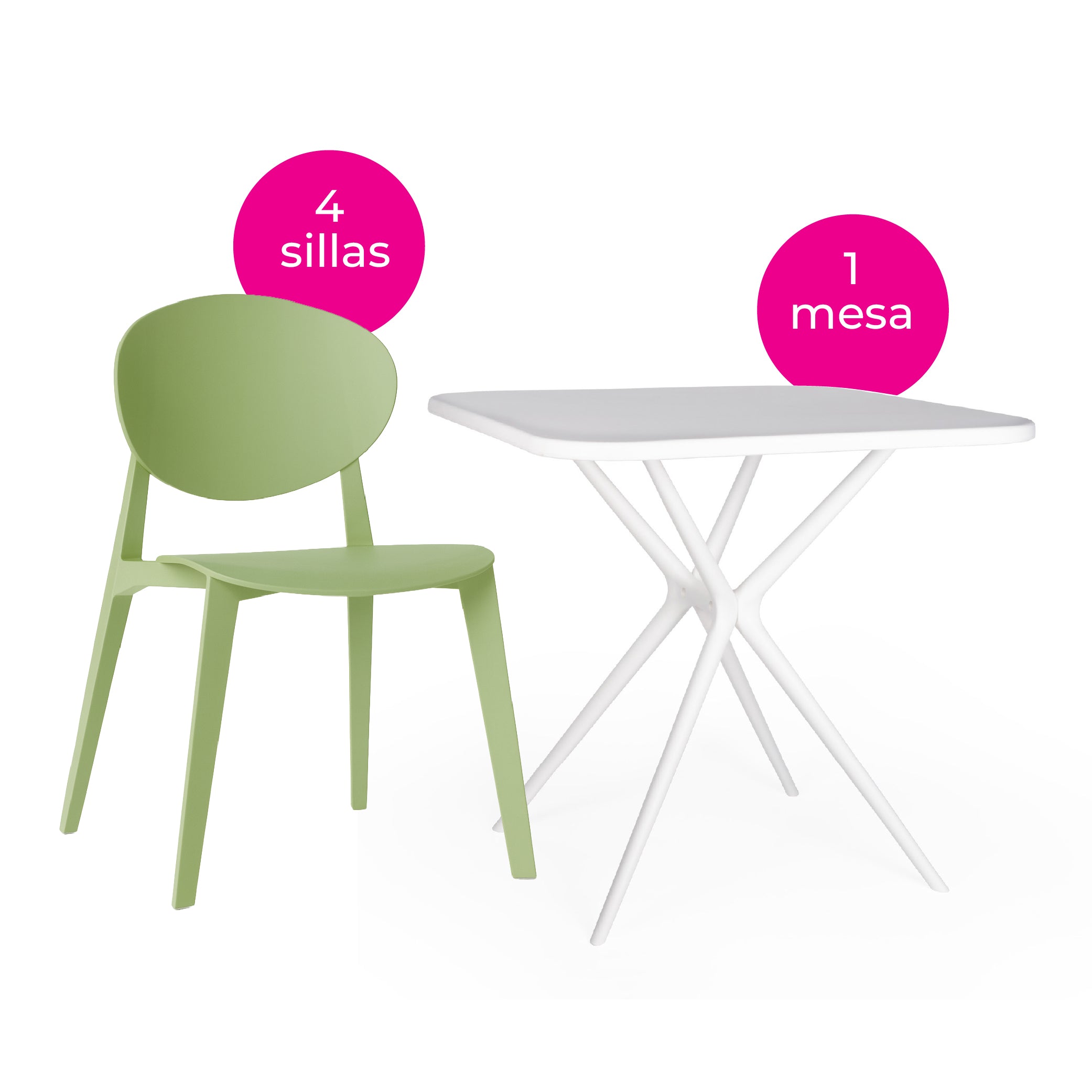 Offiho Set de  Mesa de Comedor con 4 Sillas de Polipropileno con Protección UV para Exterior, Modelo Tonnati OHM-16 + Teski OHV-19