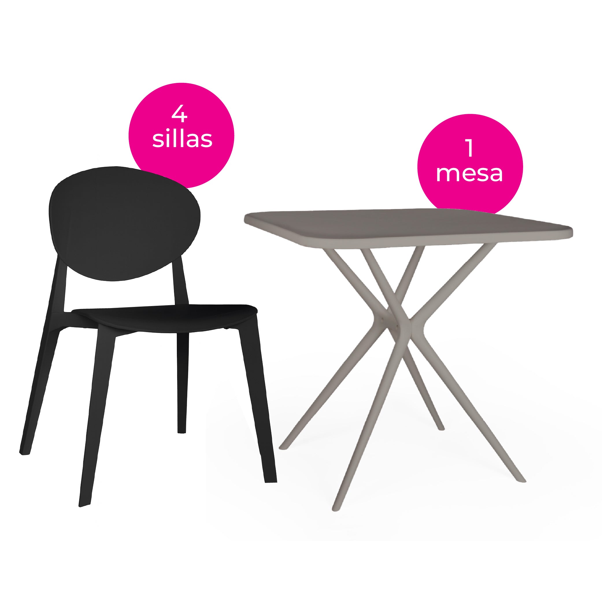 Offiho Set de  Mesa de Comedor con 4 Sillas de Polipropileno con Protección UV para Exterior, Modelo Tonnati OHM-16 + Teski OHV-19