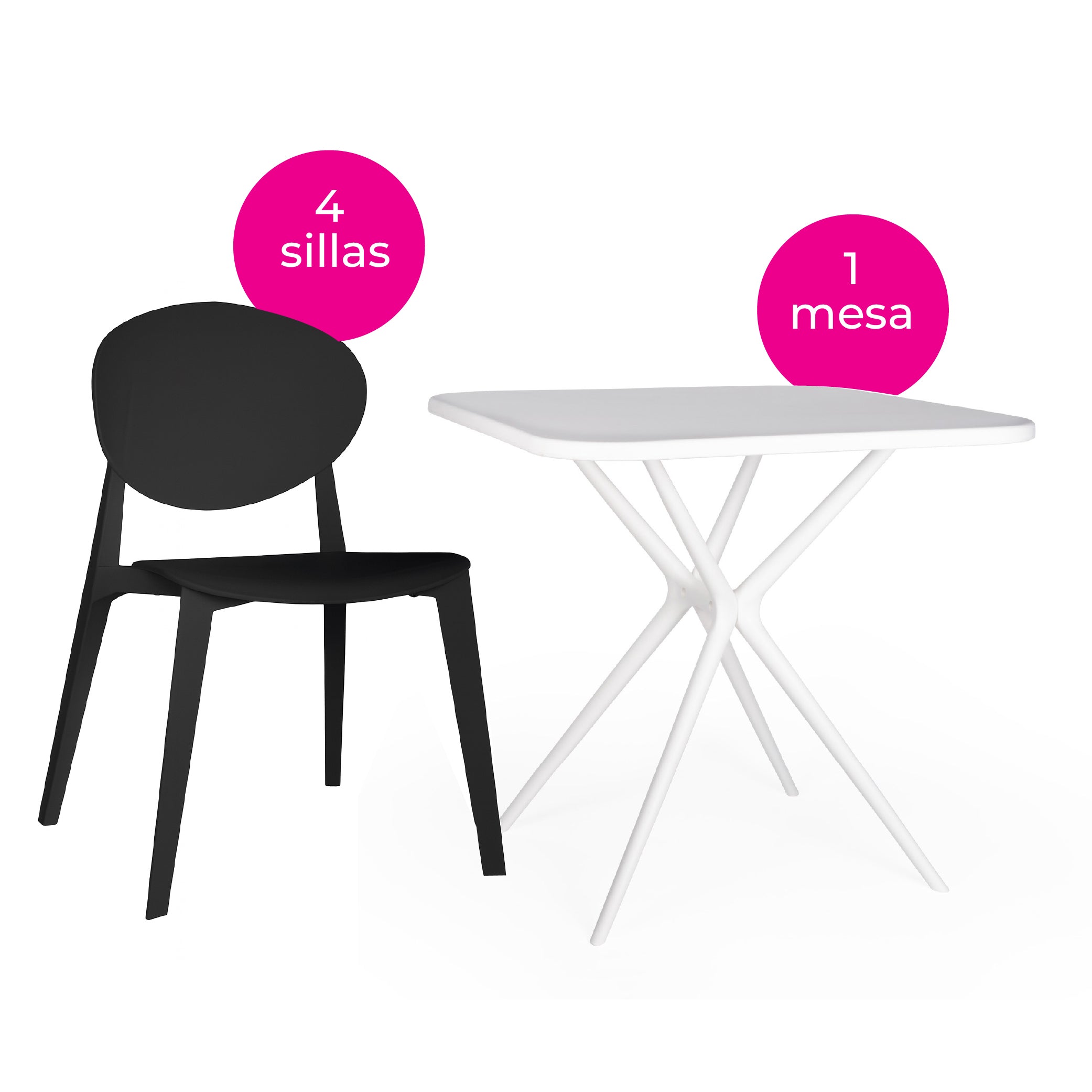 Offiho Set de  Mesa de Comedor con 4 Sillas de Polipropileno con Protección UV para Exterior, Modelo Tonnati OHM-16 + Teski OHV-19