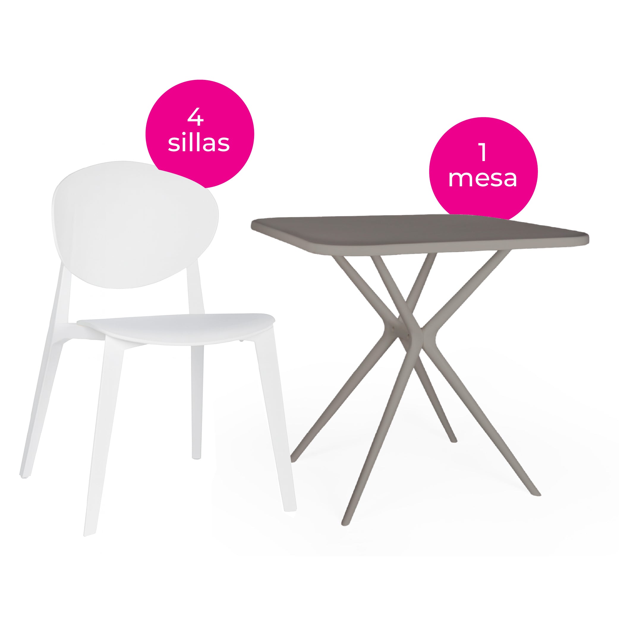 Offiho Set de  Mesa de Comedor con 4 Sillas de Polipropileno con Protección UV para Exterior, Modelo Tonnati OHM-16 + Teski OHV-19