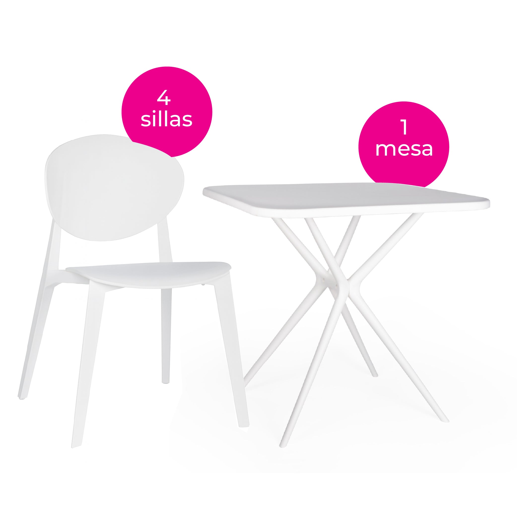 Offiho Set de  Mesa de Comedor con 4 Sillas de Polipropileno con Protección UV para Exterior, Modelo Tonnati OHM-16 + Teski OHV-19