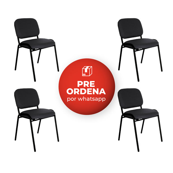 Offiho Set de 4  Sillas de Oficina para Visita Tapizada con Estructura de Acero, Modelo ECOVISITA