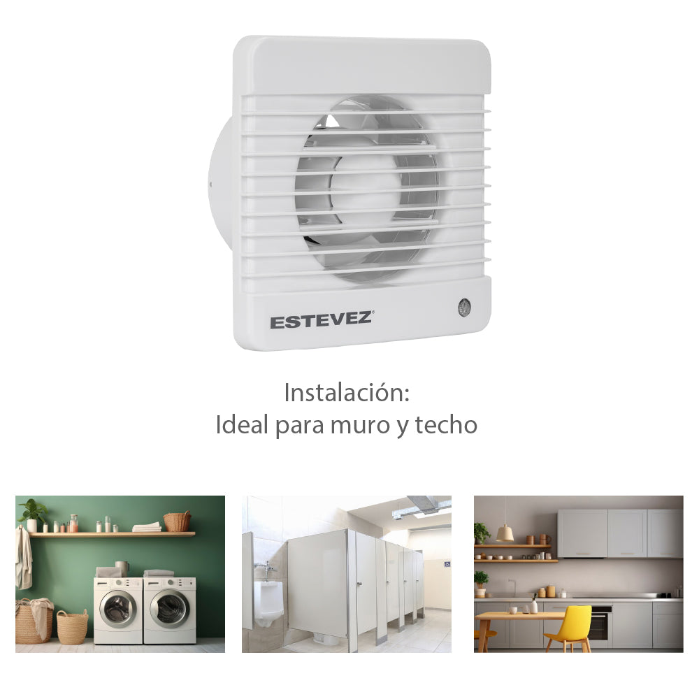 Estevez Extractor de Aire Tipo Inglés 4" Baño / Cocina, Pared, Modelo 2804